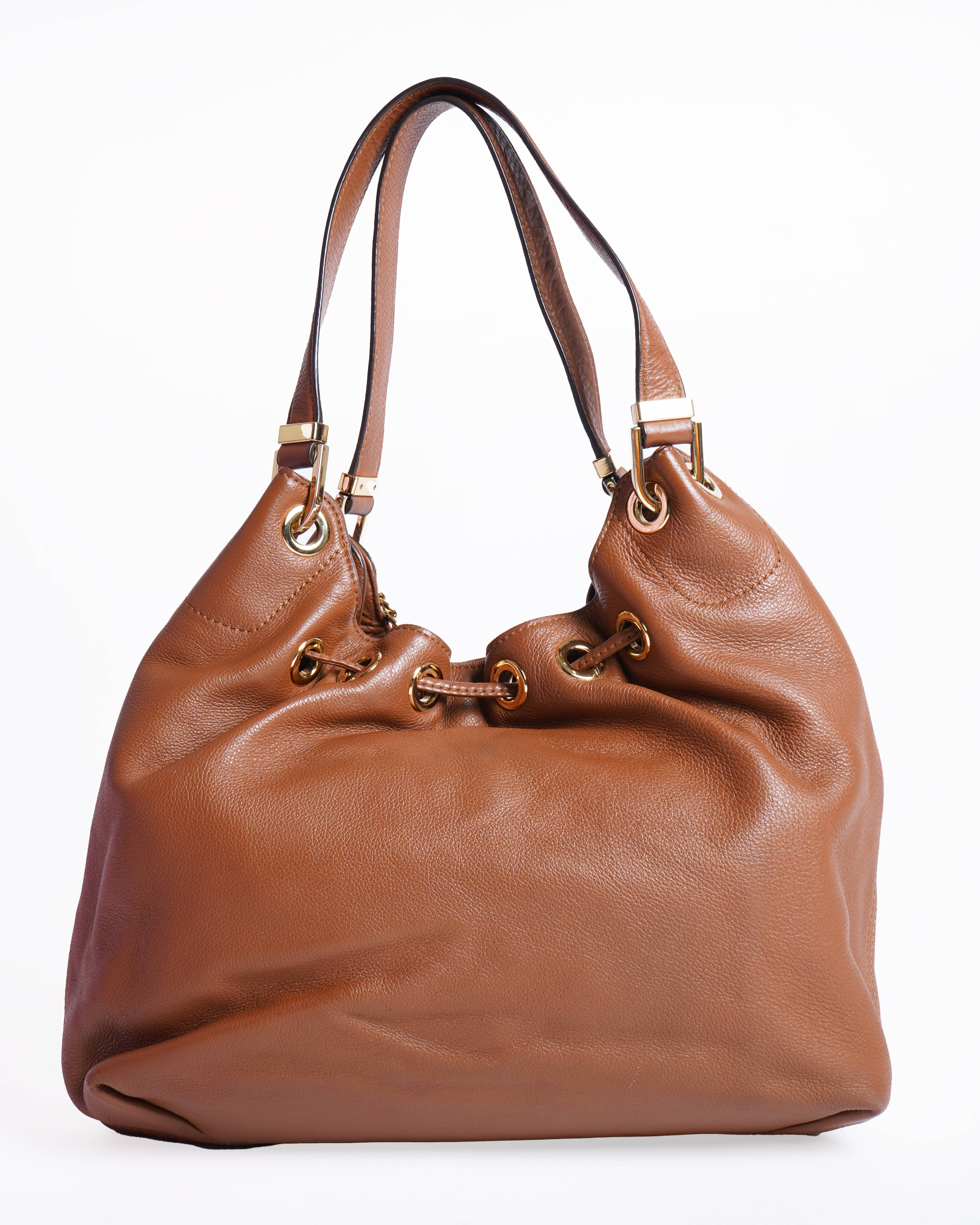Michael Kors Brown Leather Camden Drawstring Hobo Shoulder Bag