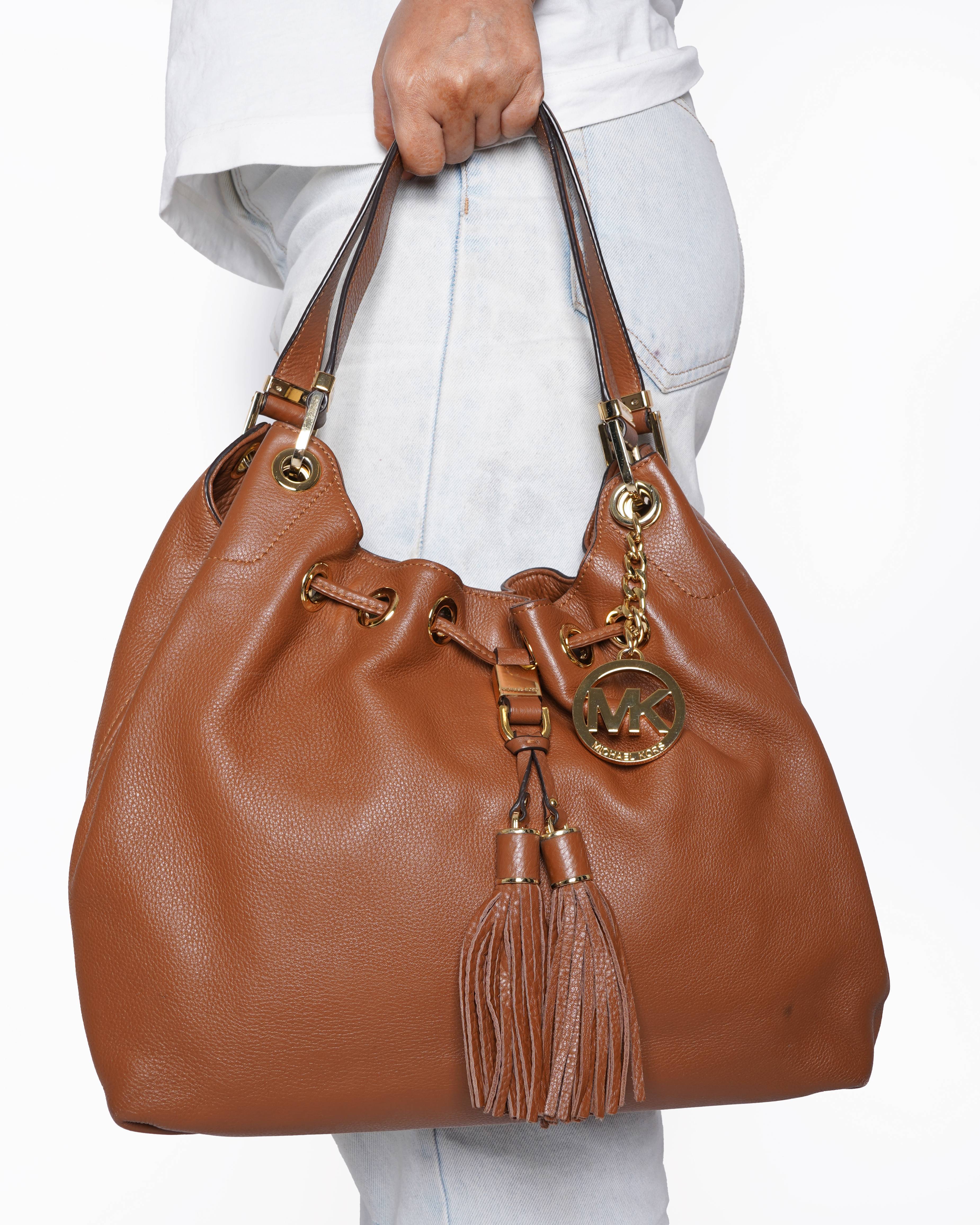 Michael Kors Brown Leather Camden Drawstring Hobo Shoulder Bag