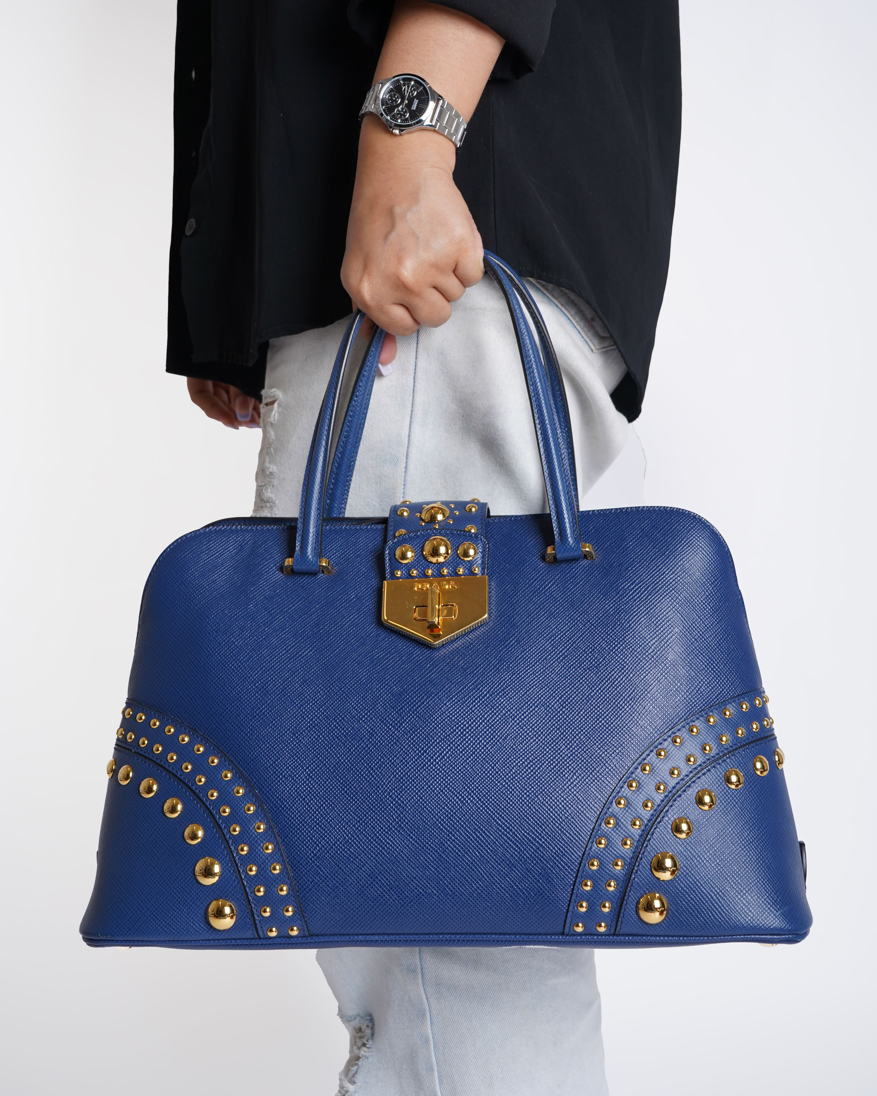 Prada Convertible Turlock Dome Satchel Studded bag