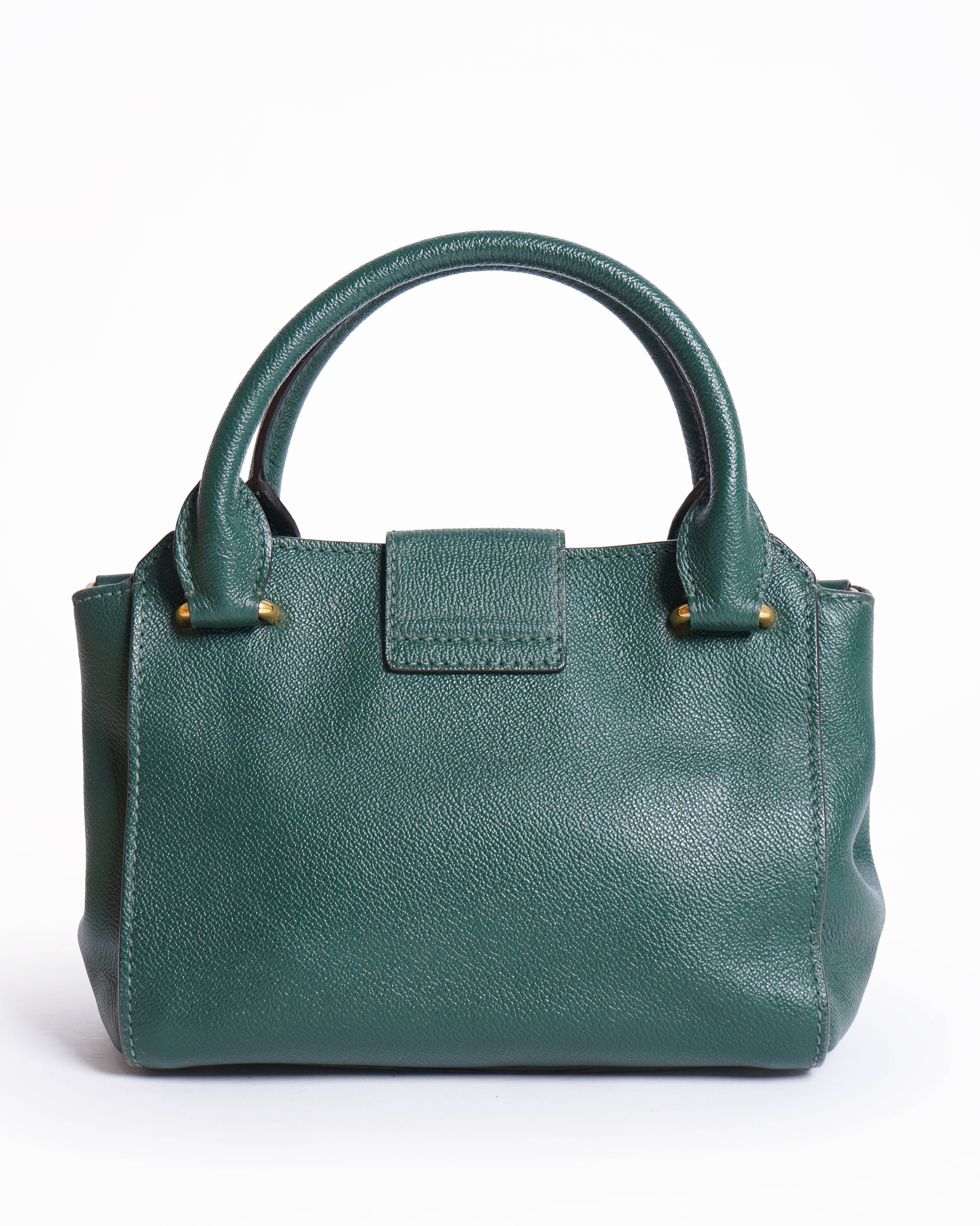 Burberry Green Grained Leather Medium Buckle Tote Bag