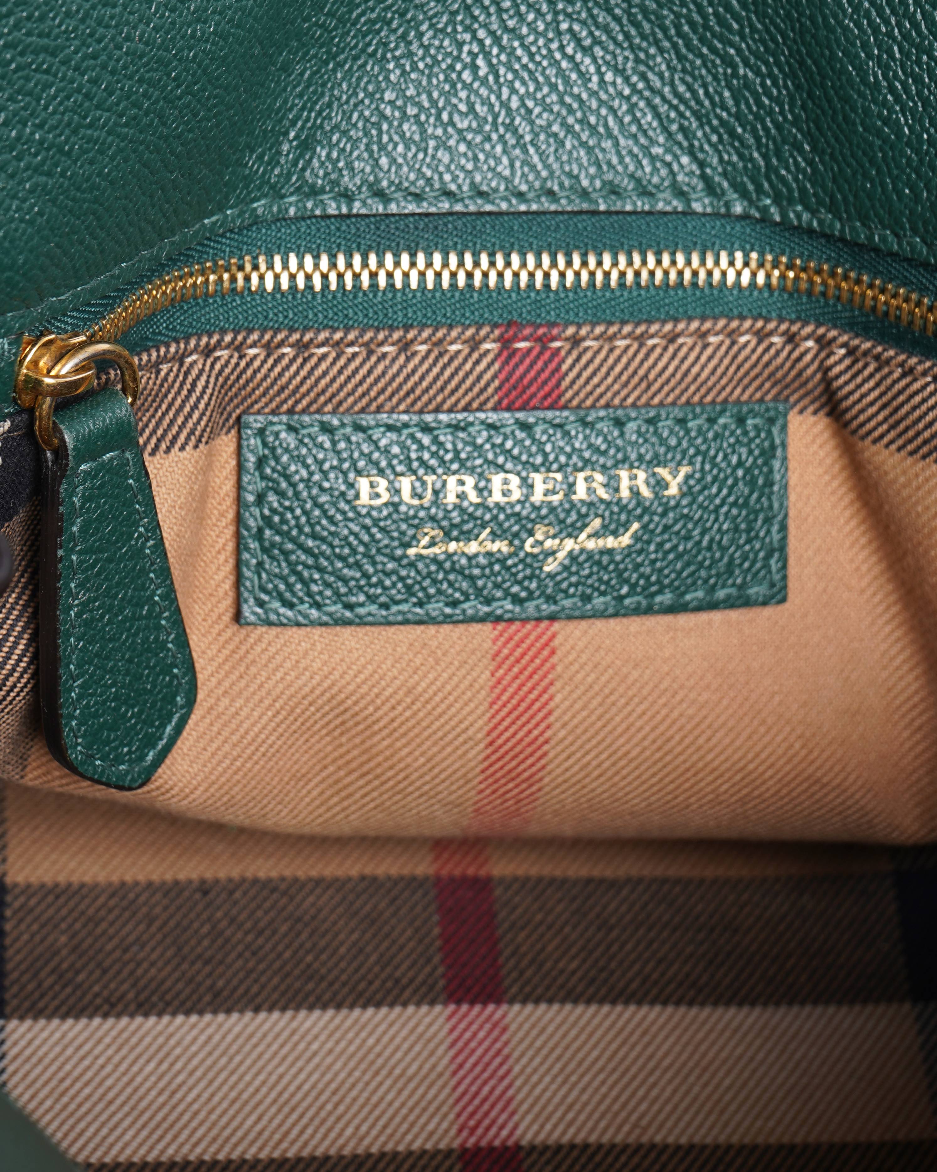 Burberry Green Grained Leather Medium Buckle Tote Bag