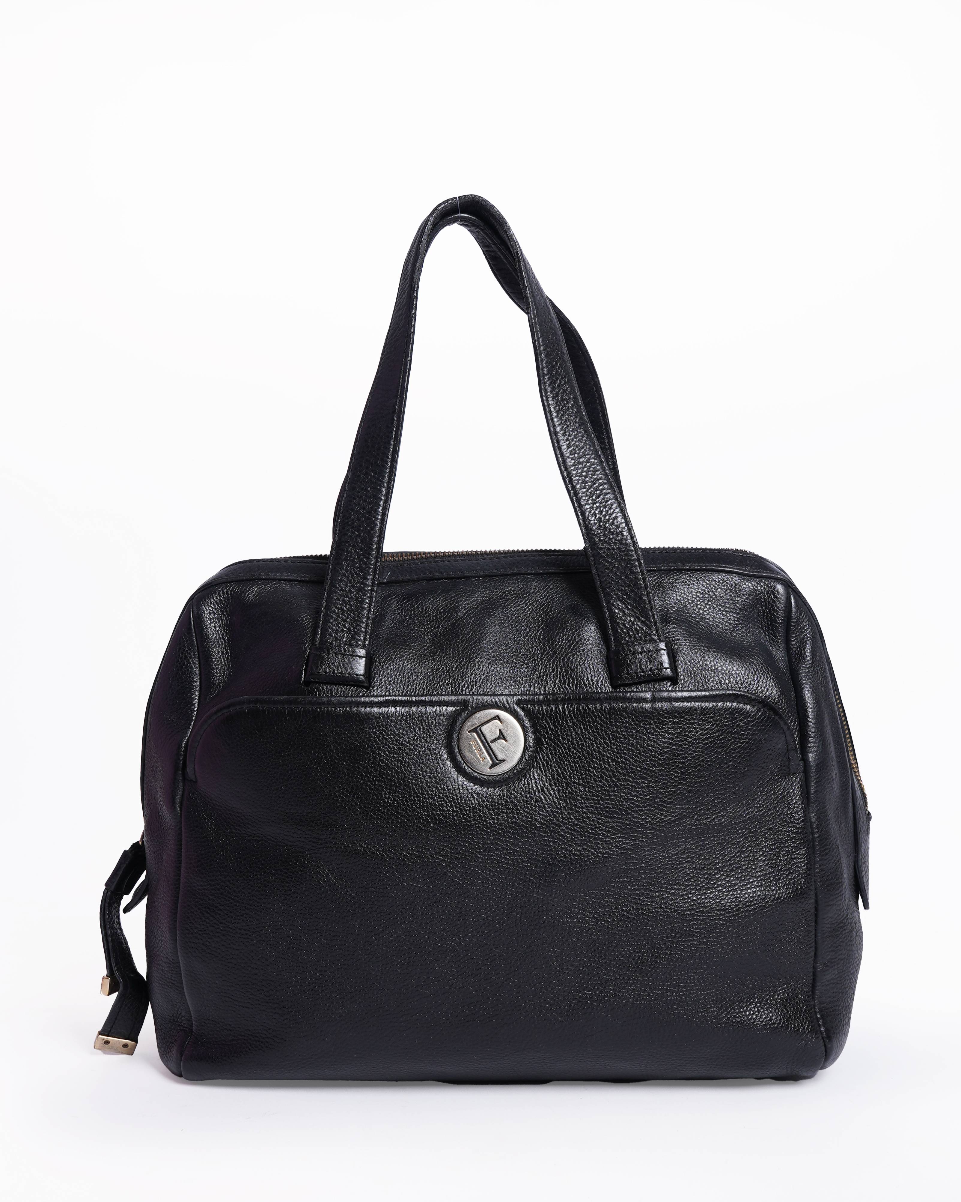 Furla 
black Grained leather hand bag