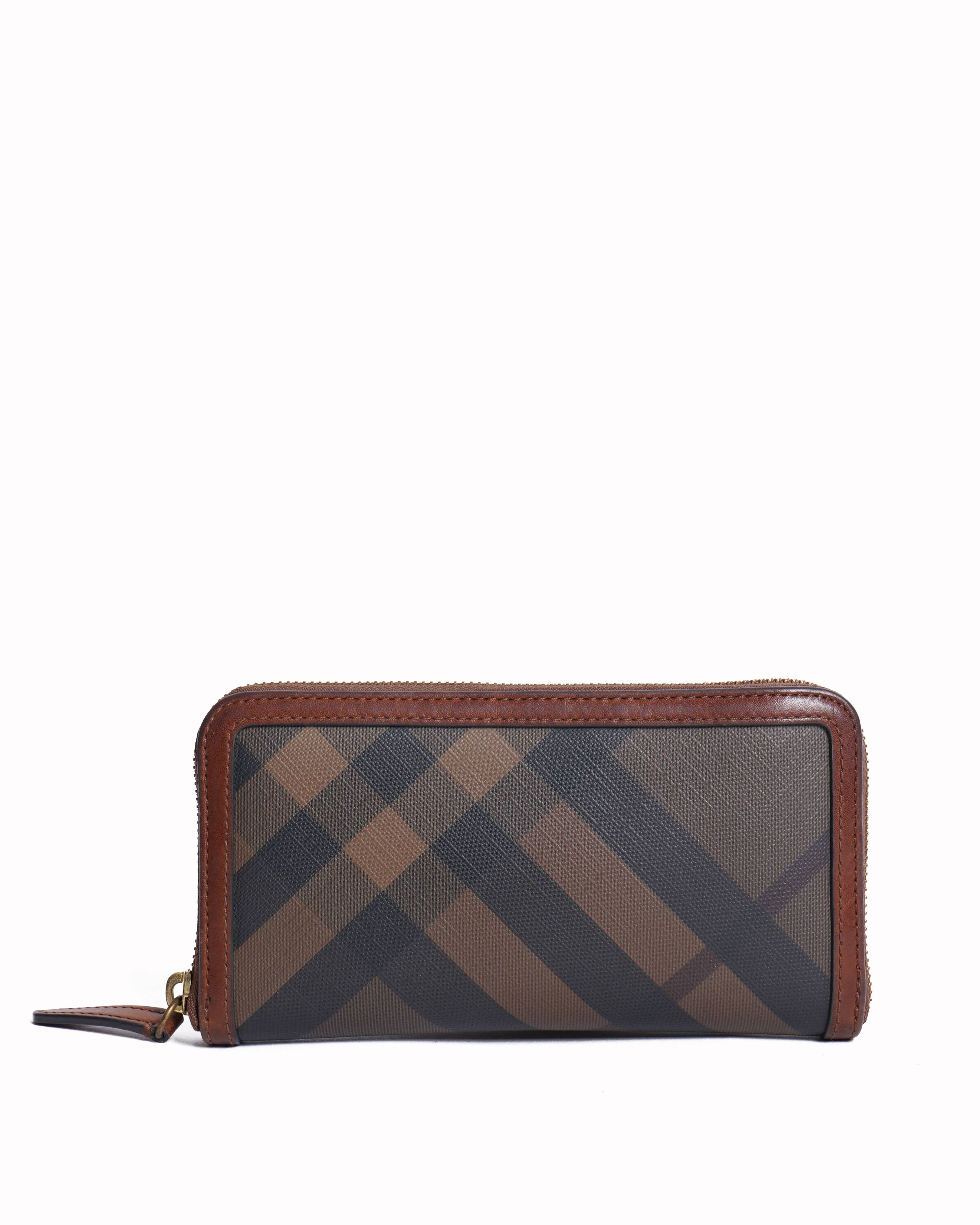Burberry checkered zip around wallet