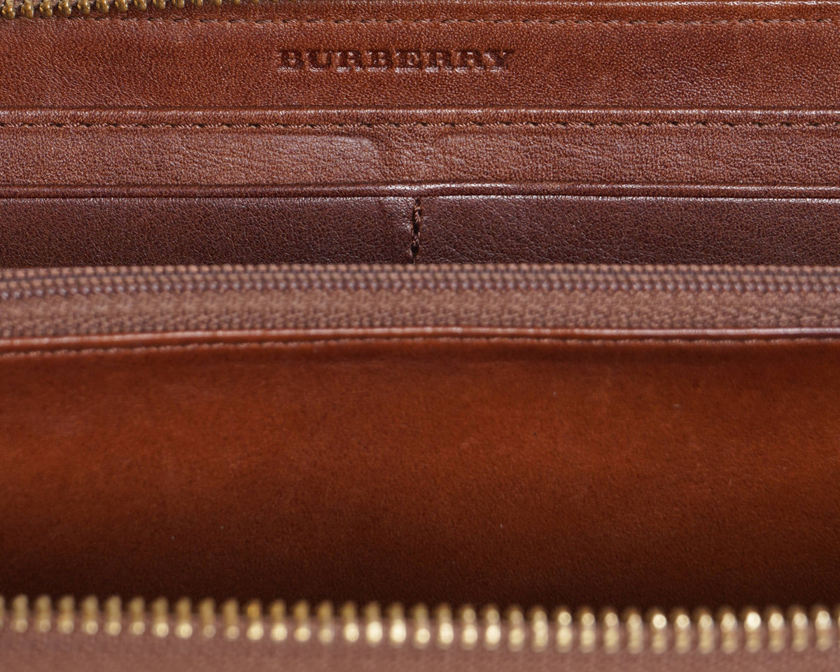 Burberry checkered zip around wallet