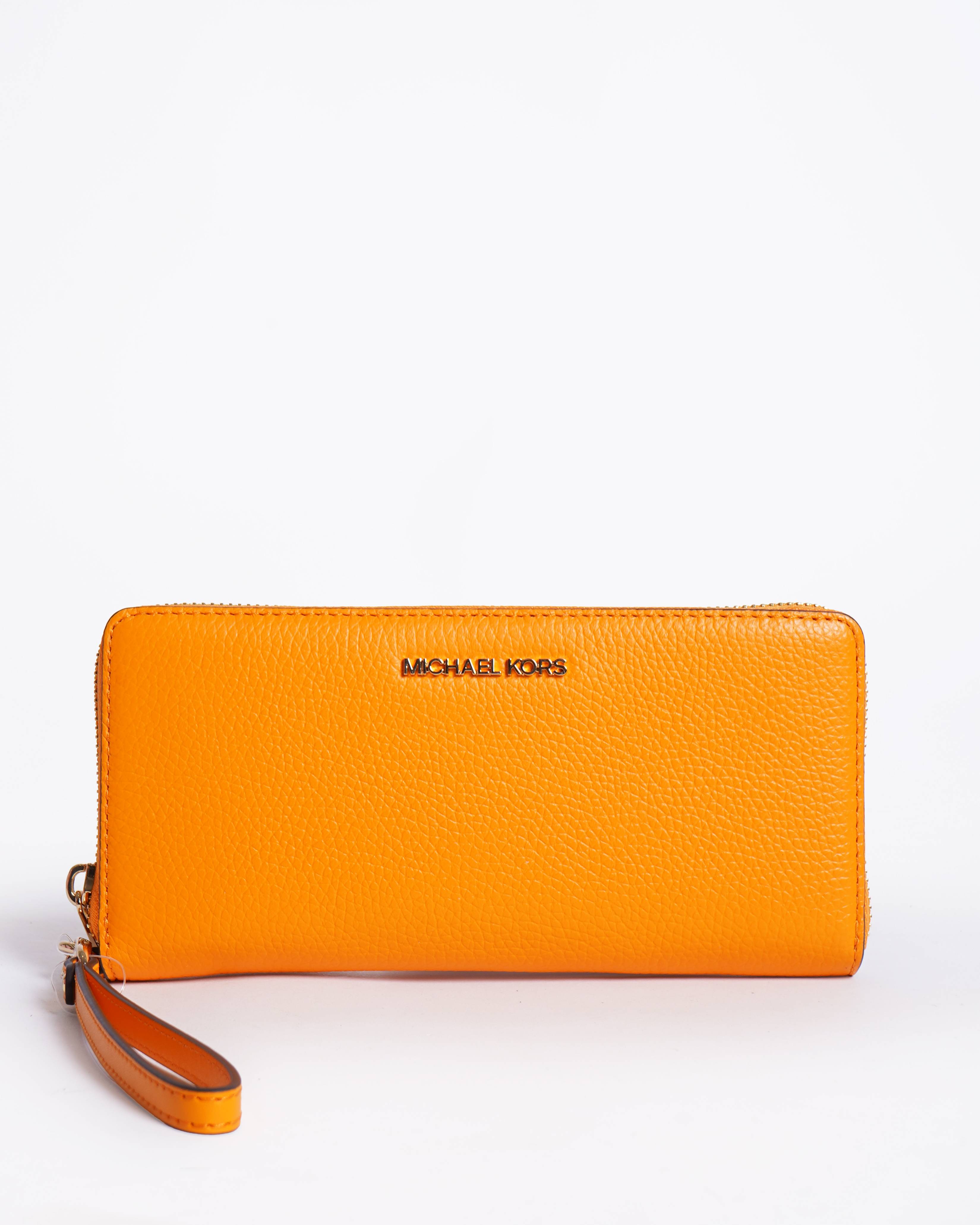 New Michael Kors Jet Set Travel Zip Around Wallet In Orange