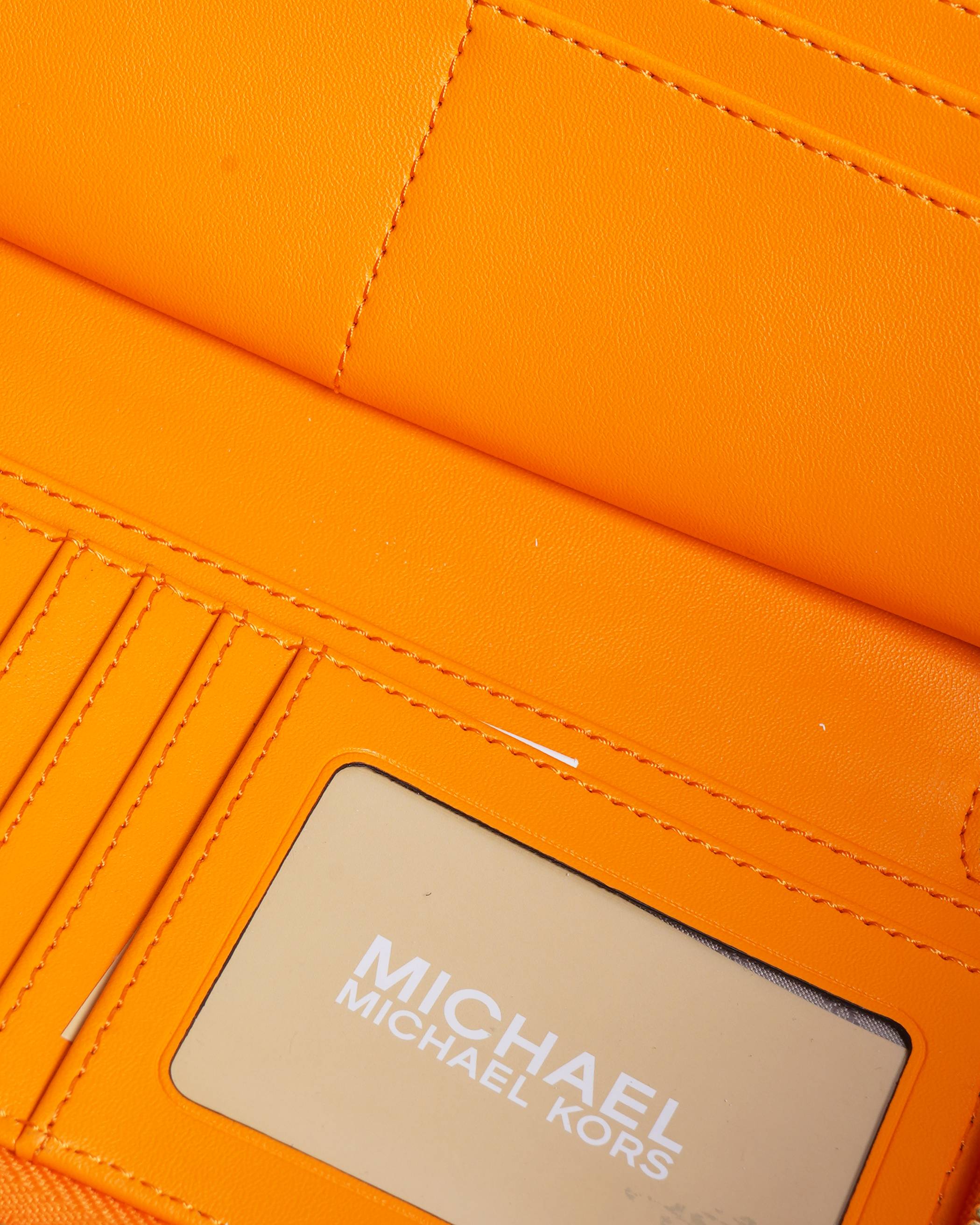 New Michael Kors Jet Set Travel Zip Around Wallet In Orange