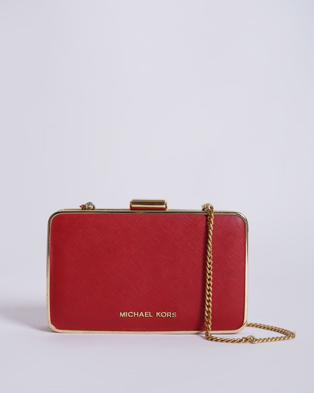 Michael Kors Red Saffiano Leather Minaudiere Clutch