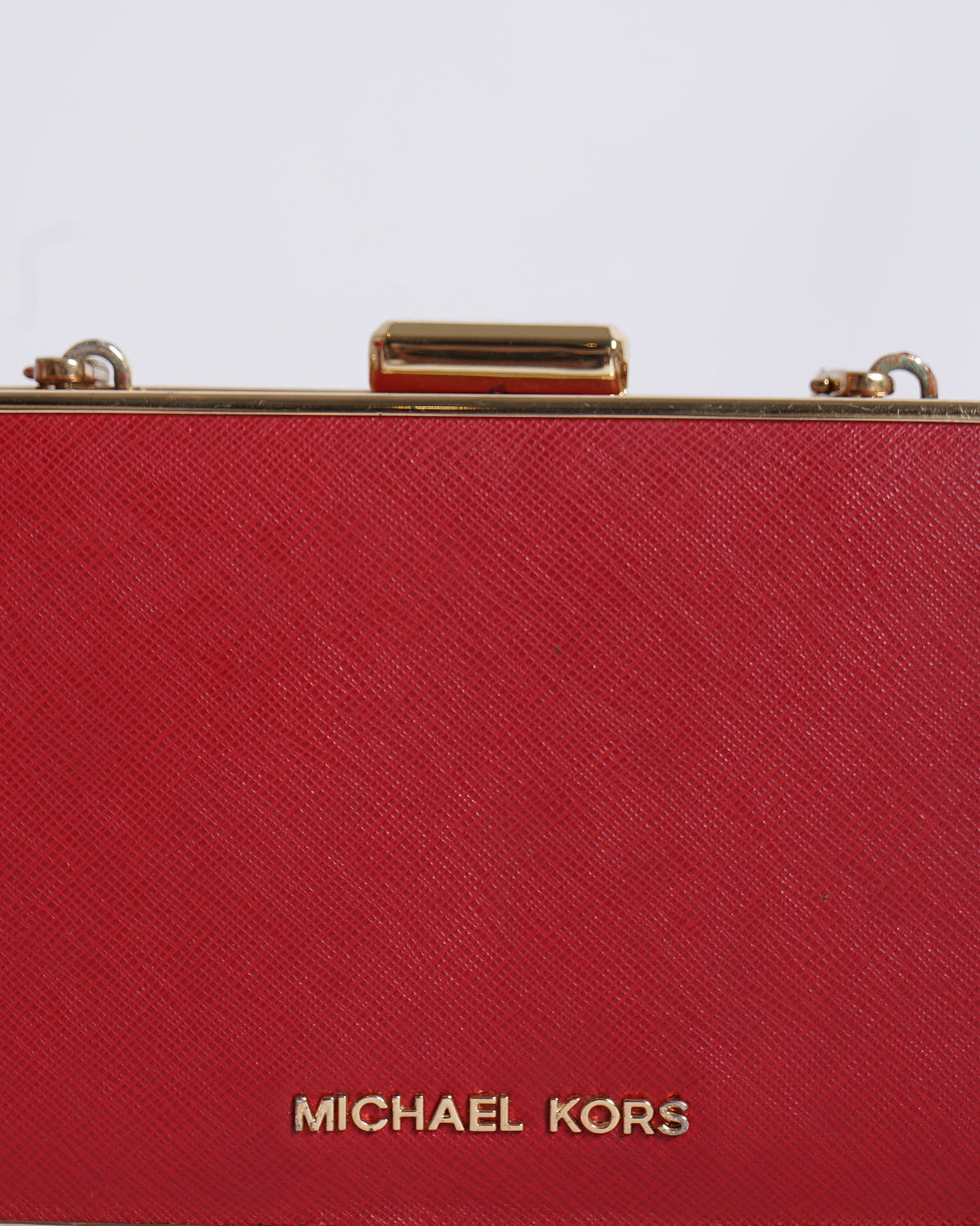 Michael Kors Red Saffiano Leather Minaudiere Clutch