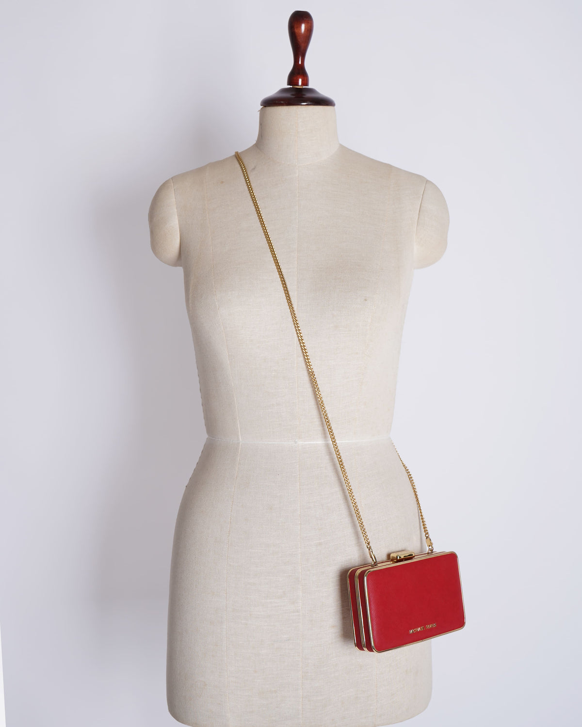 Michael Kors Red Saffiano Leather Minaudiere Clutch