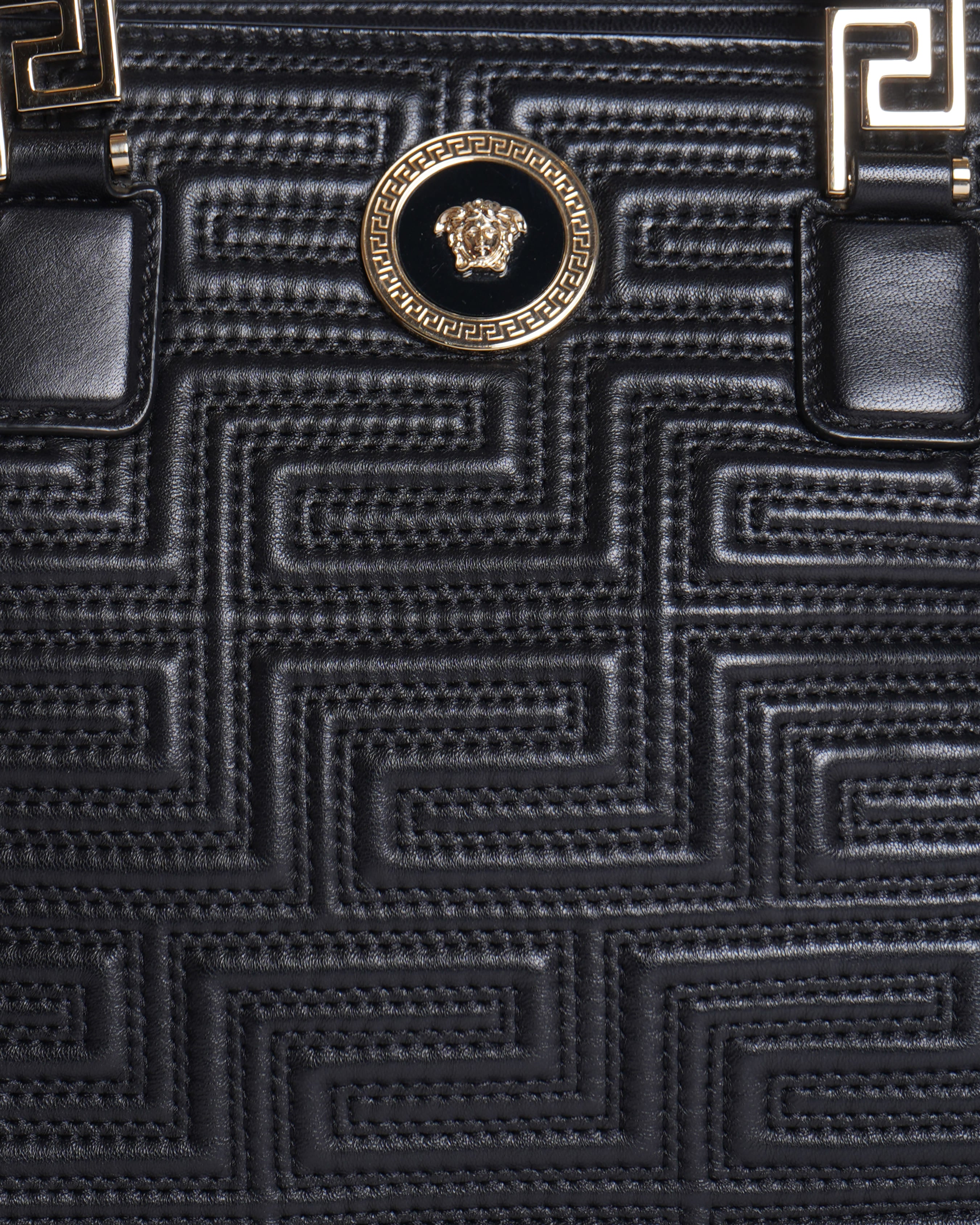 Versace Quilted Top Handle Shoulder Bag In Black