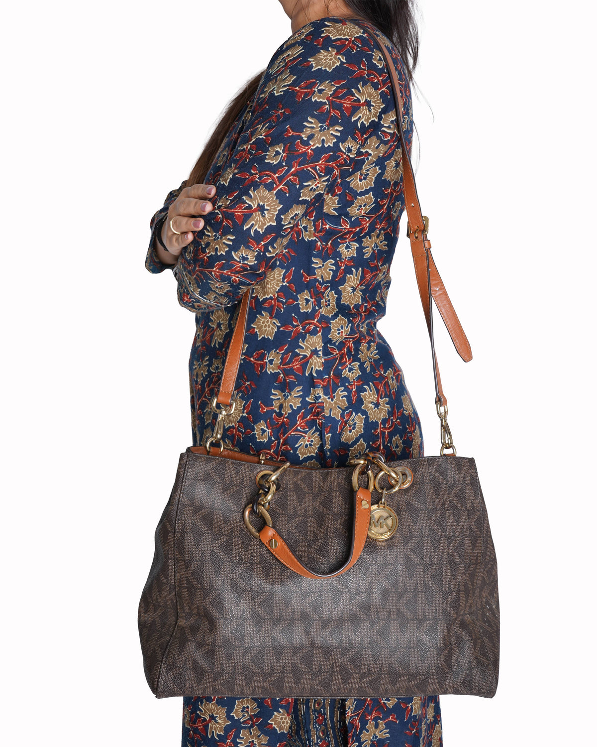Michael Kors Monogram Shoulder Bag In Brown