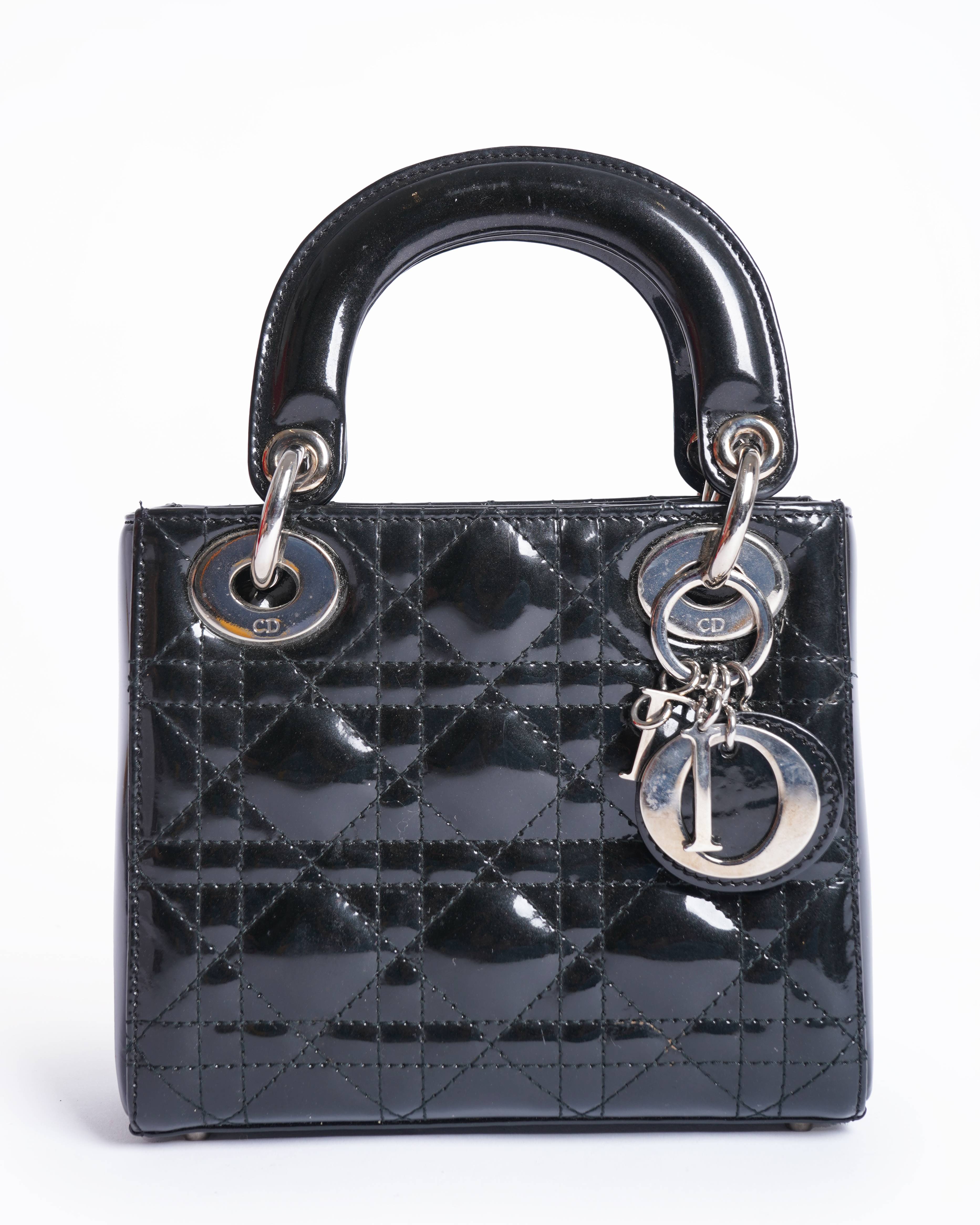 Dior Black Patent Cannage Calfskin mini lady dior bag