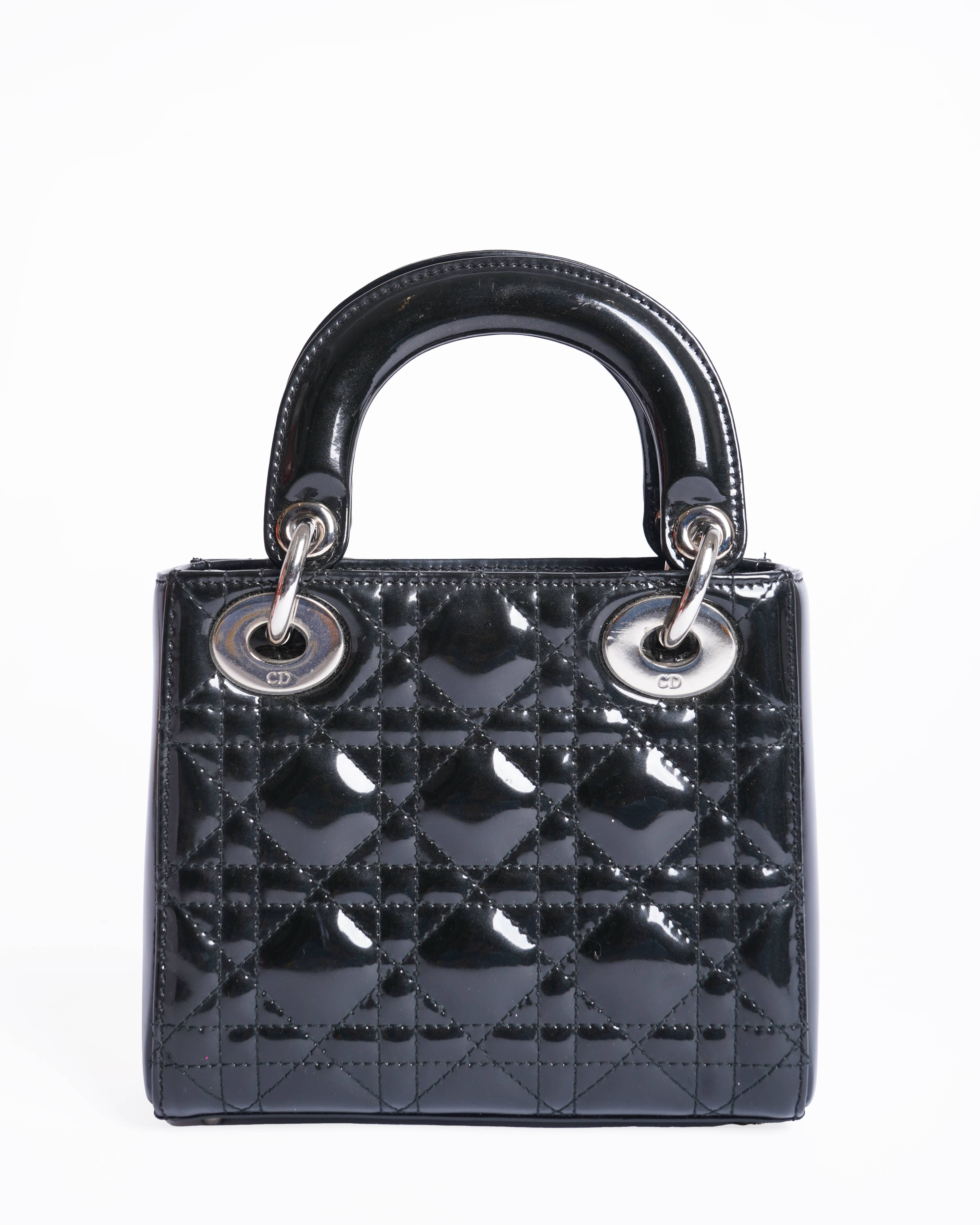 Dior Black Patent Cannage Calfskin mini lady dior bag