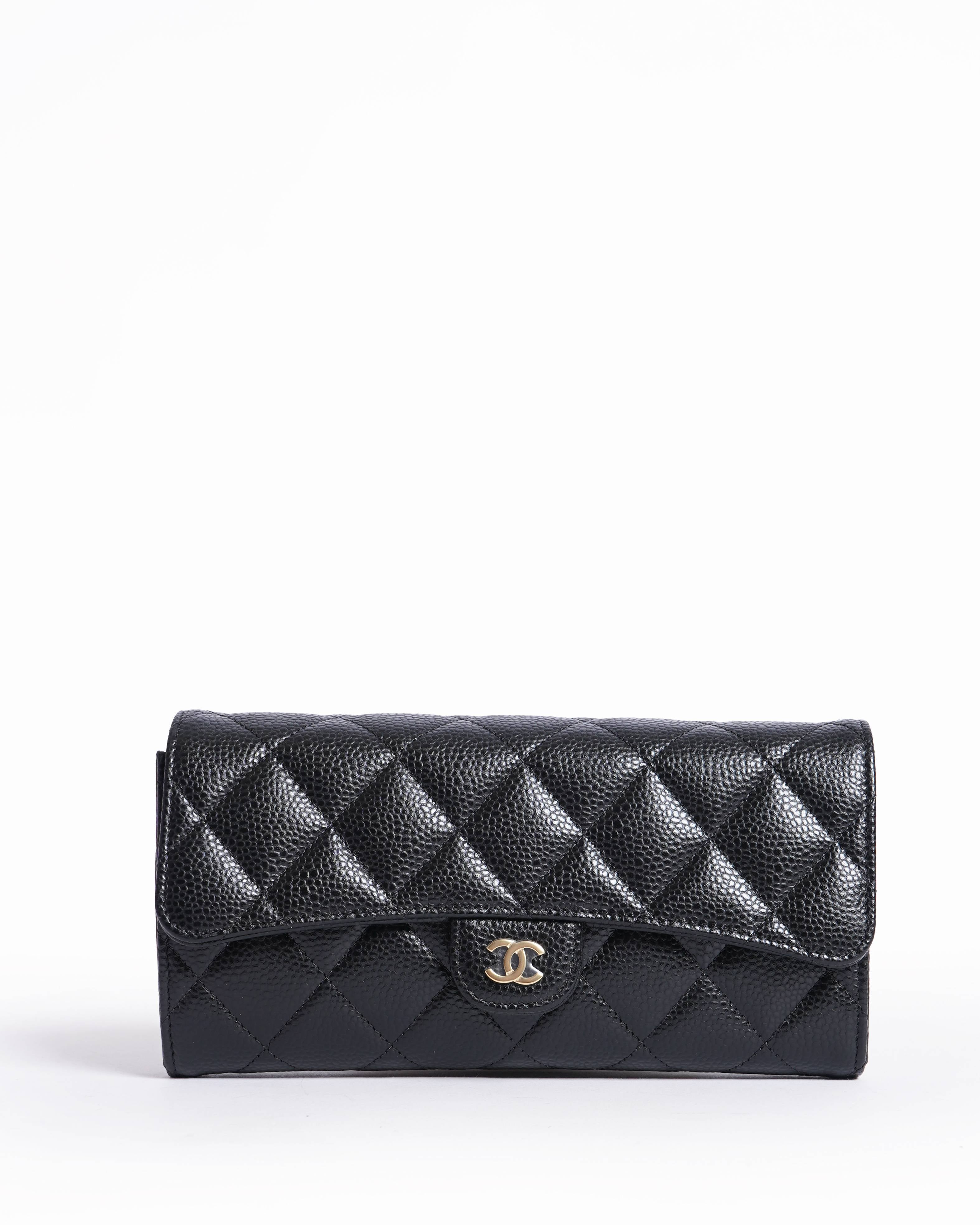 New Chanel black caviar leather long wallet