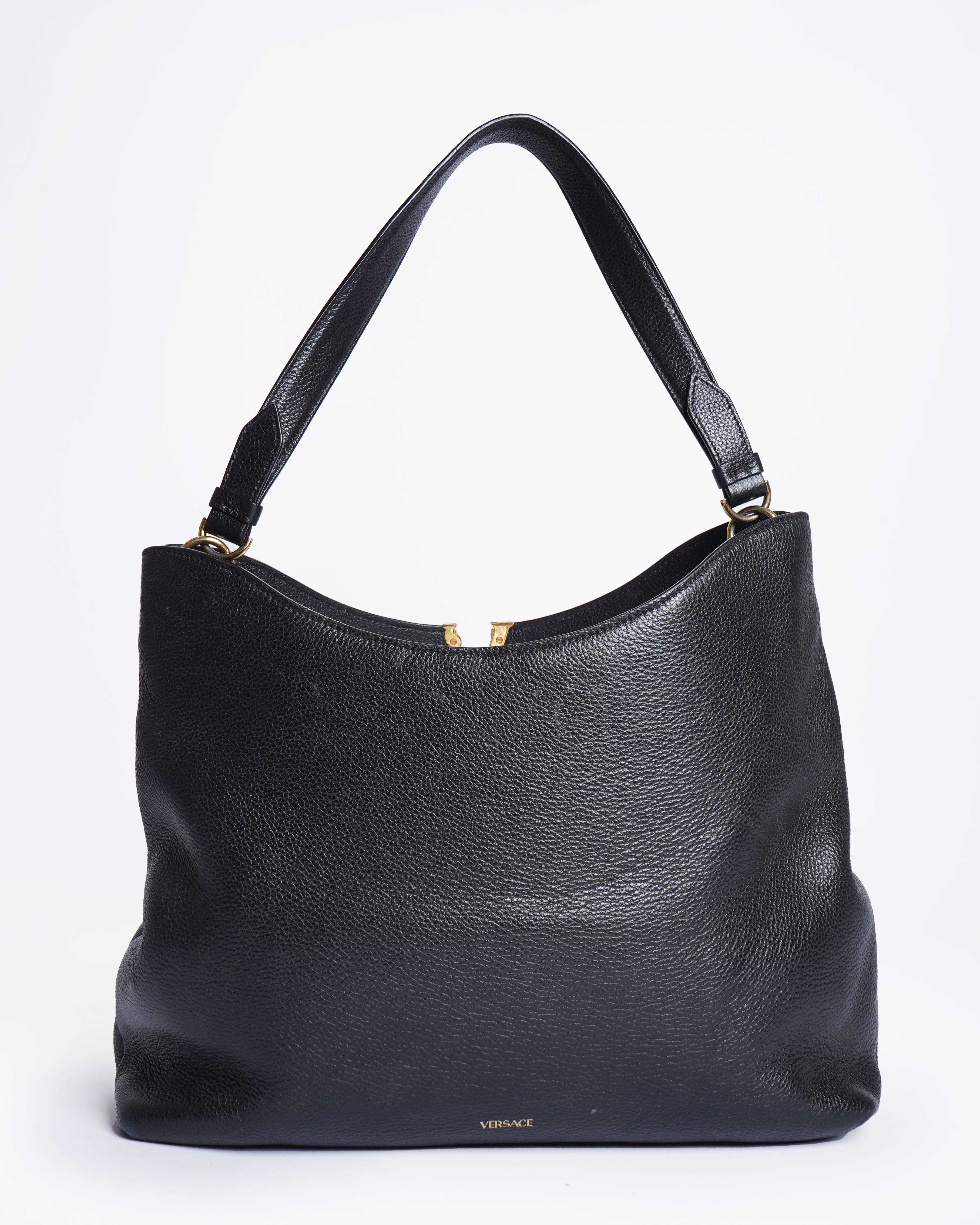 Versace vitrus black leather hobo bag