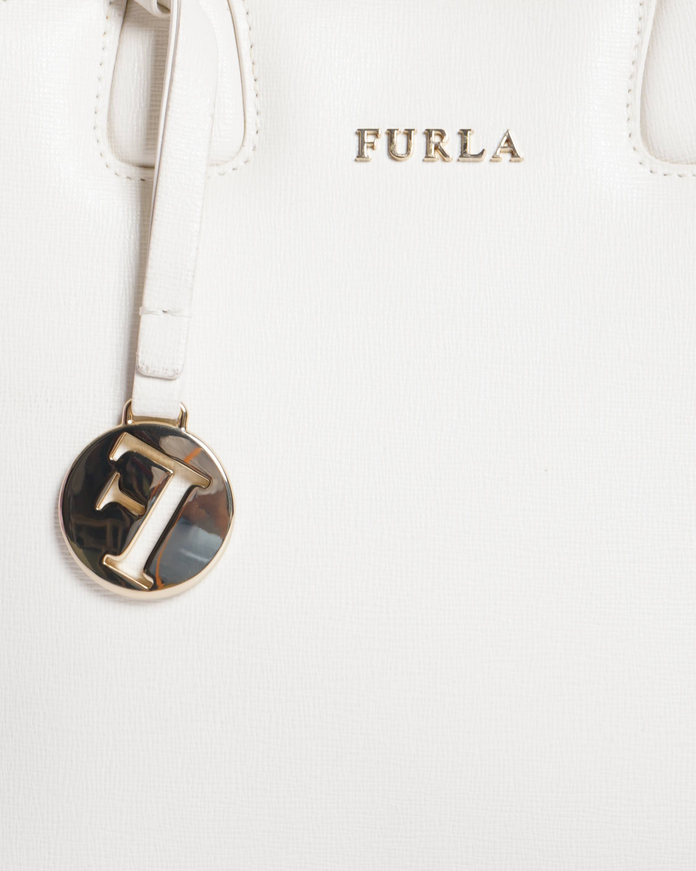 Furla white saffiano leather top handle bag