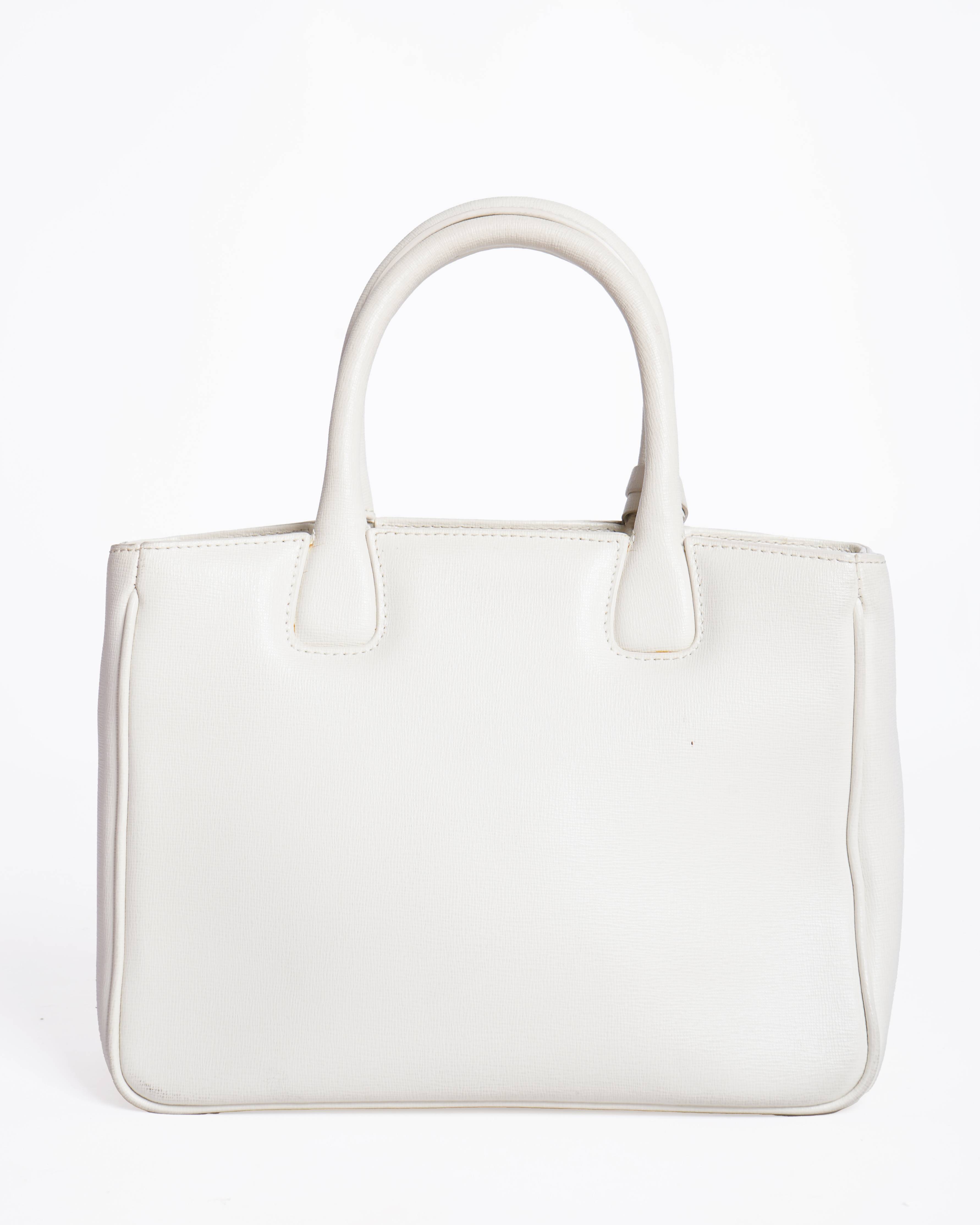 Furla white saffiano leather top handle bag