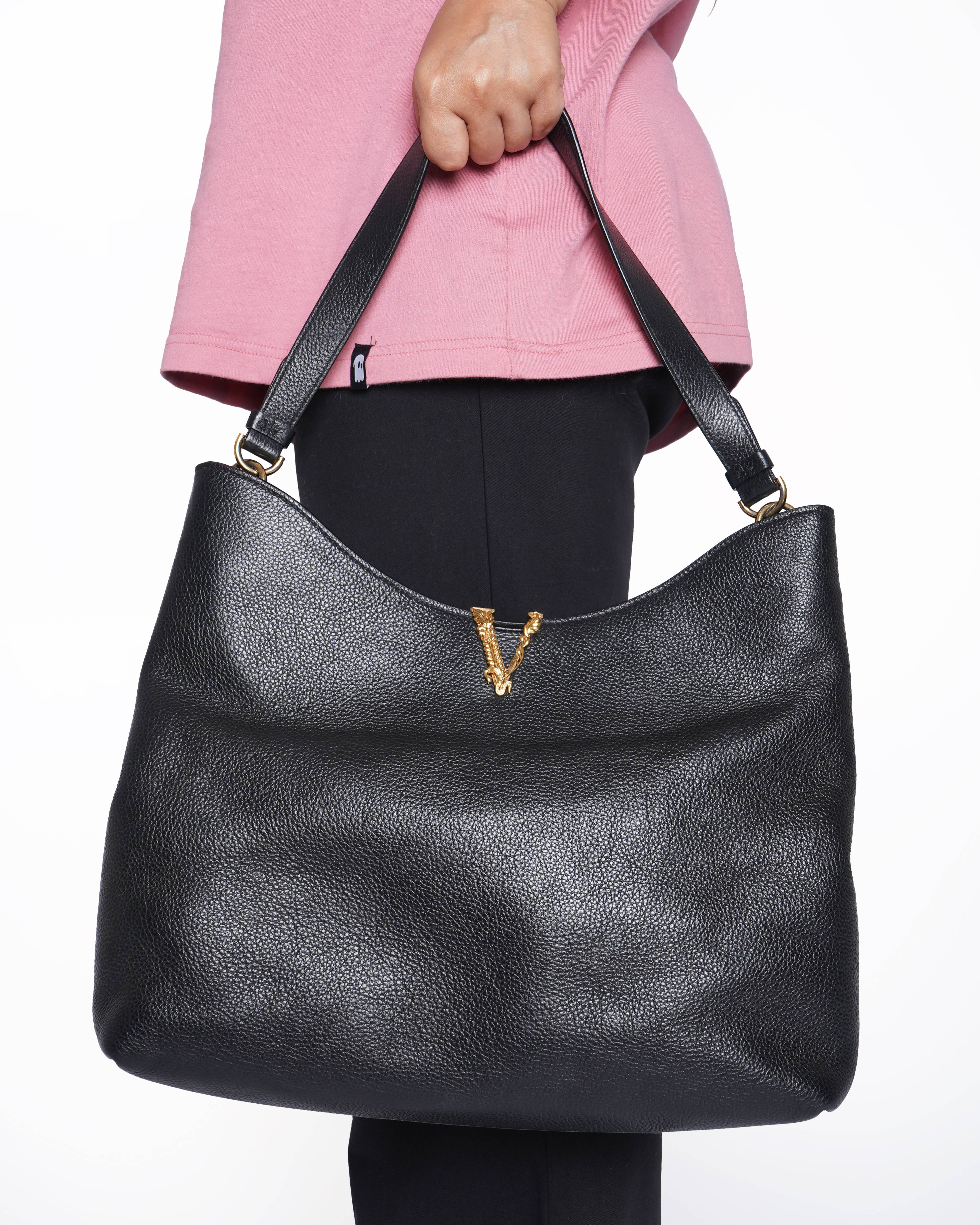 Versace vitrus black leather hobo bag