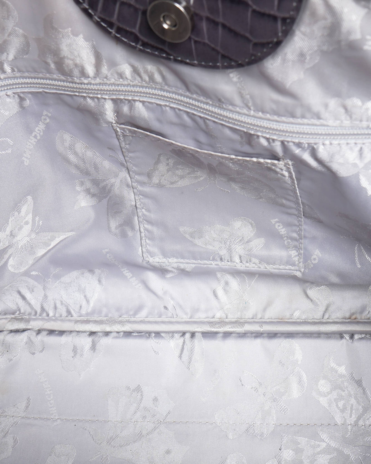 Longchamp Grey Crocodile Embossed Leather Roseau Tote