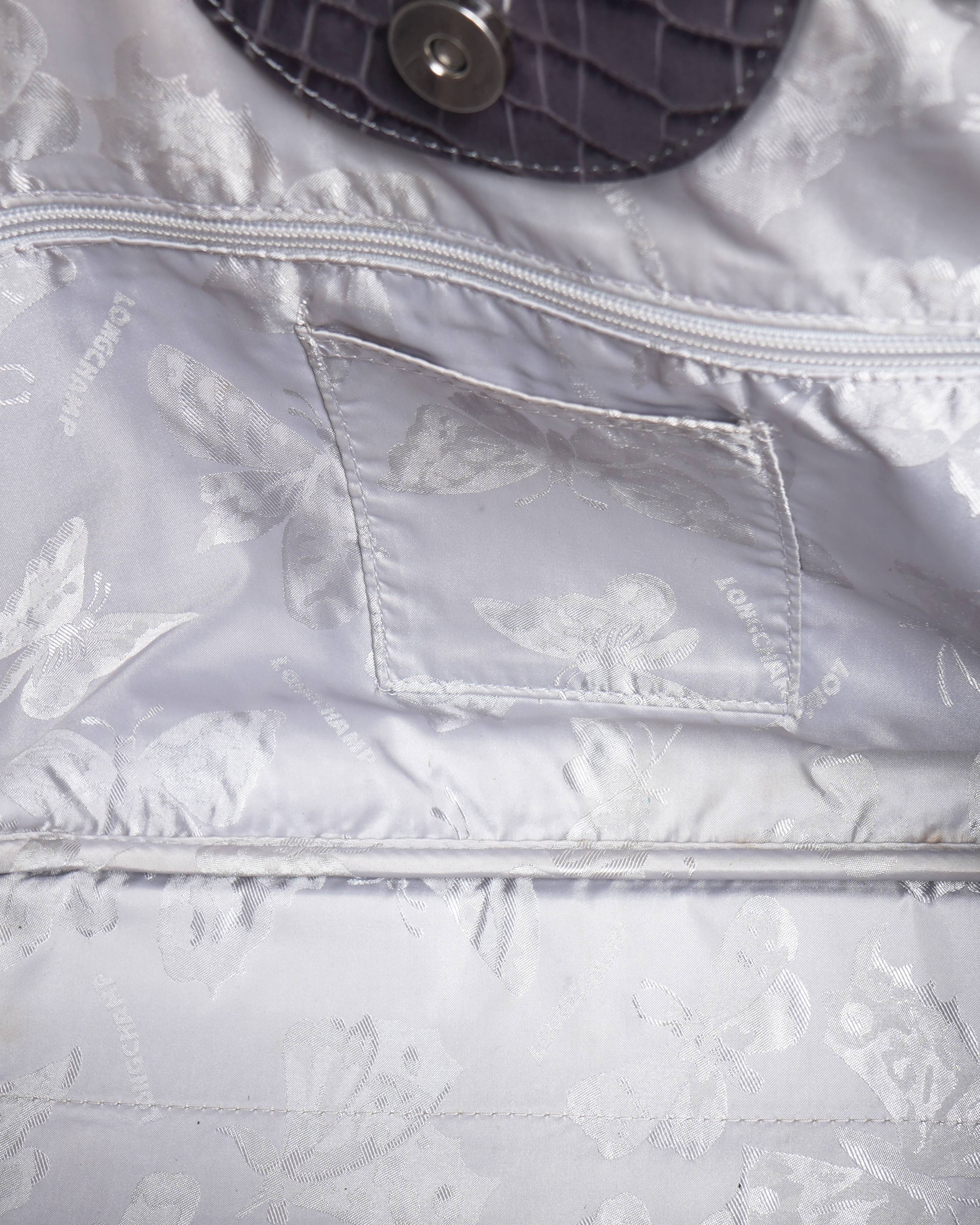 Longchamp Grey Crocodile Embossed Leather Roseau Tote