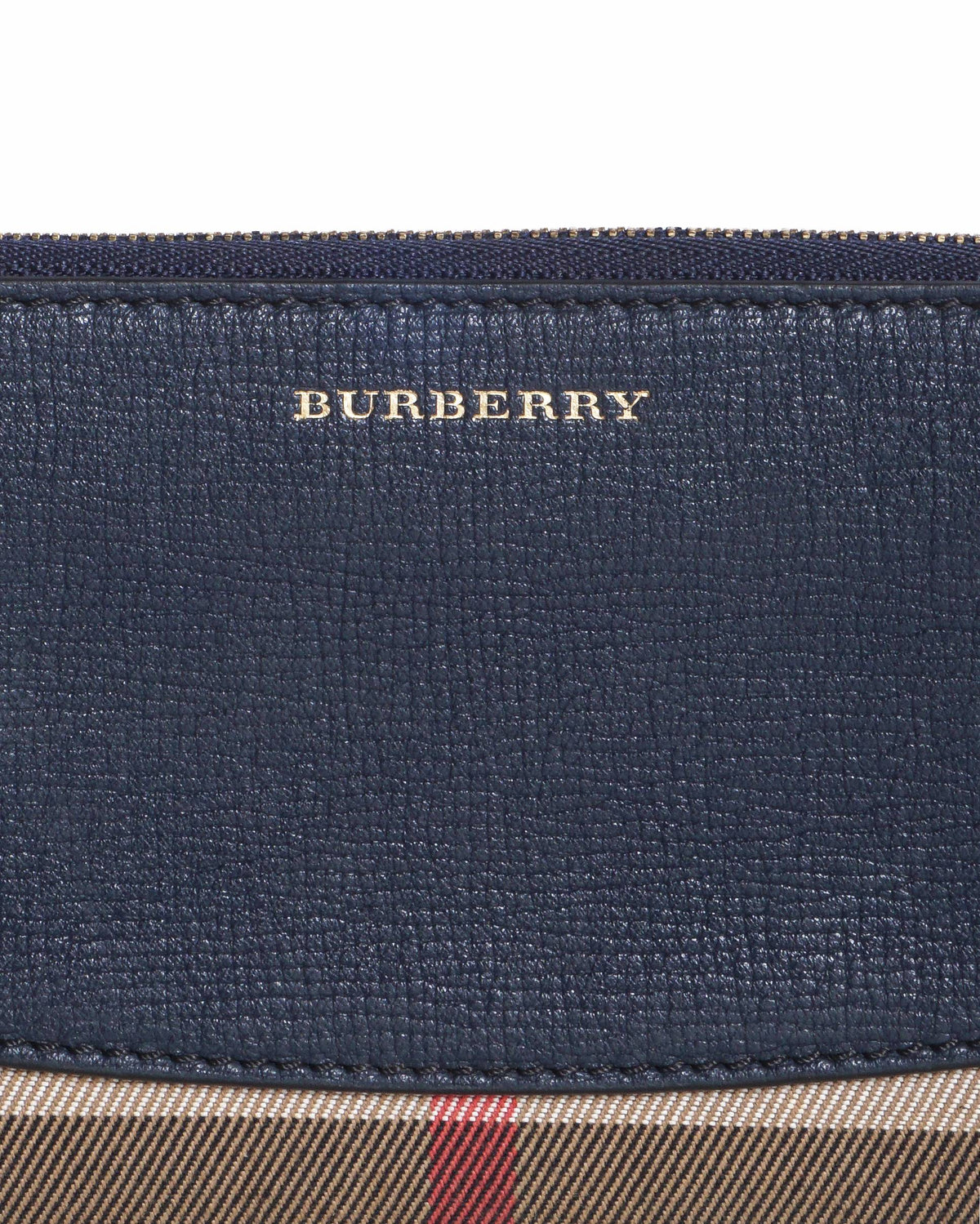 Burberry House Check and Navy Blue Grain Leather Zip-Around Wallet
