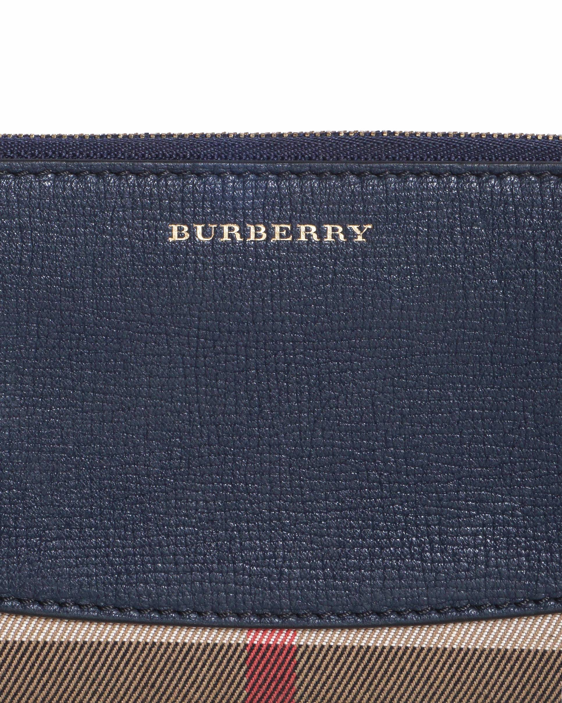 Burberry House Check and Navy Blue Grain Leather Zip-Around Wallet