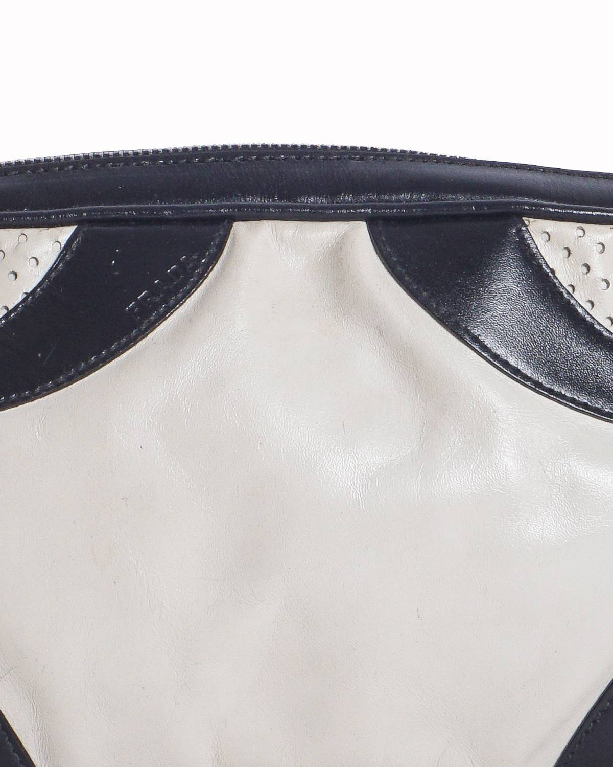 Prada Black and White Vitello Drive Perforated Leather Bowling Bag