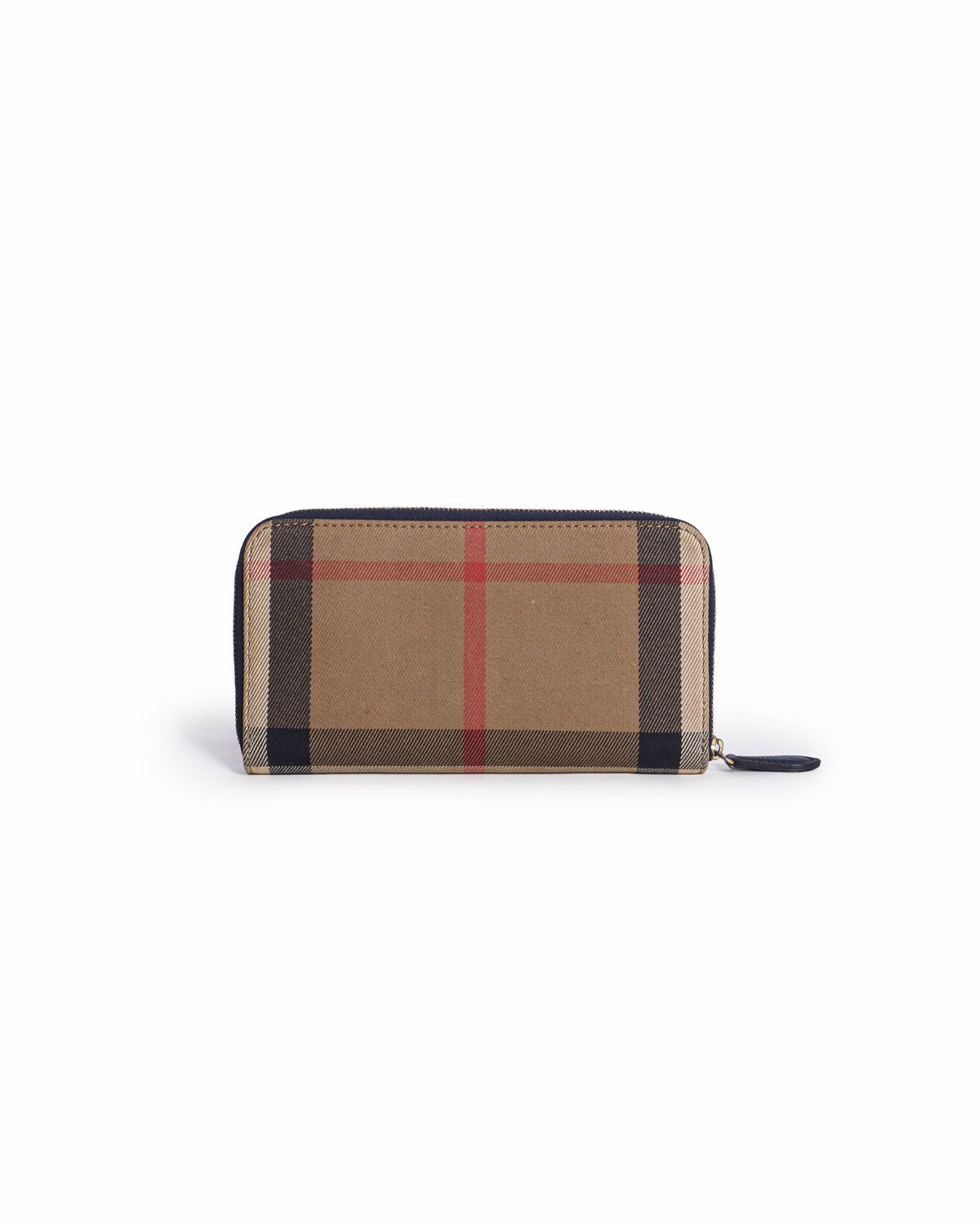 Burberry House Check and Navy Blue Grain Leather Zip-Around Wallet