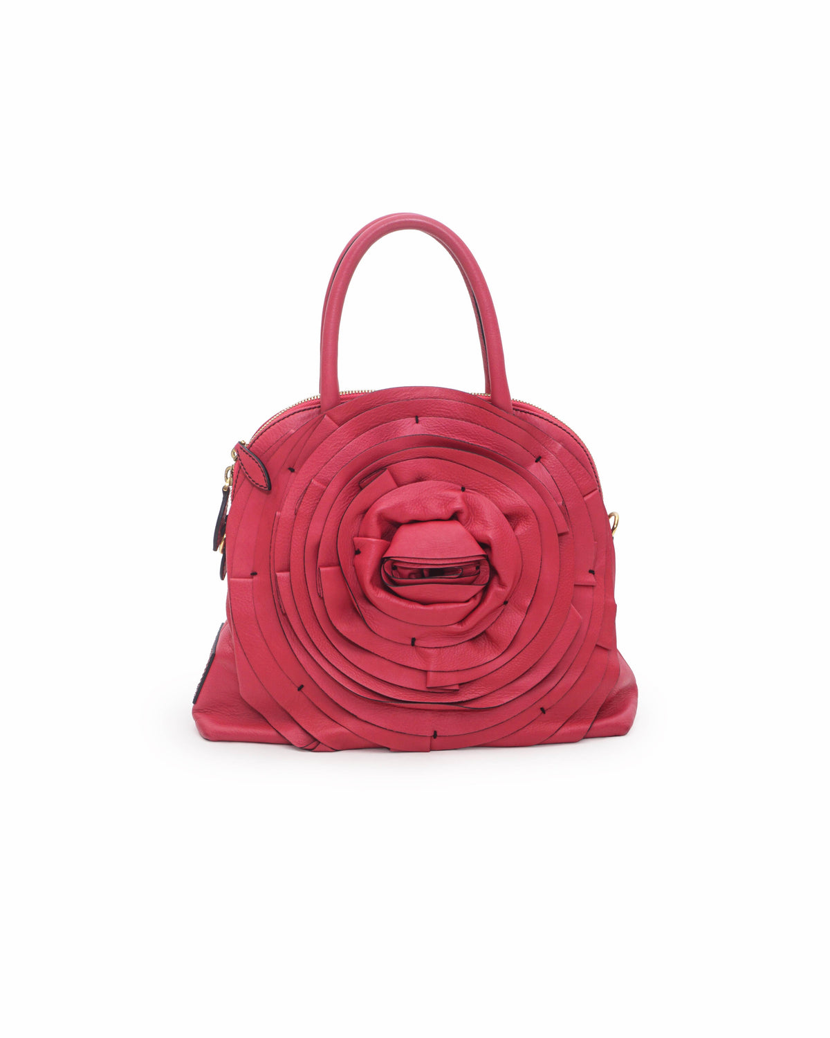 Valentino Petale Rose Fuschia Leather Dome Satchel