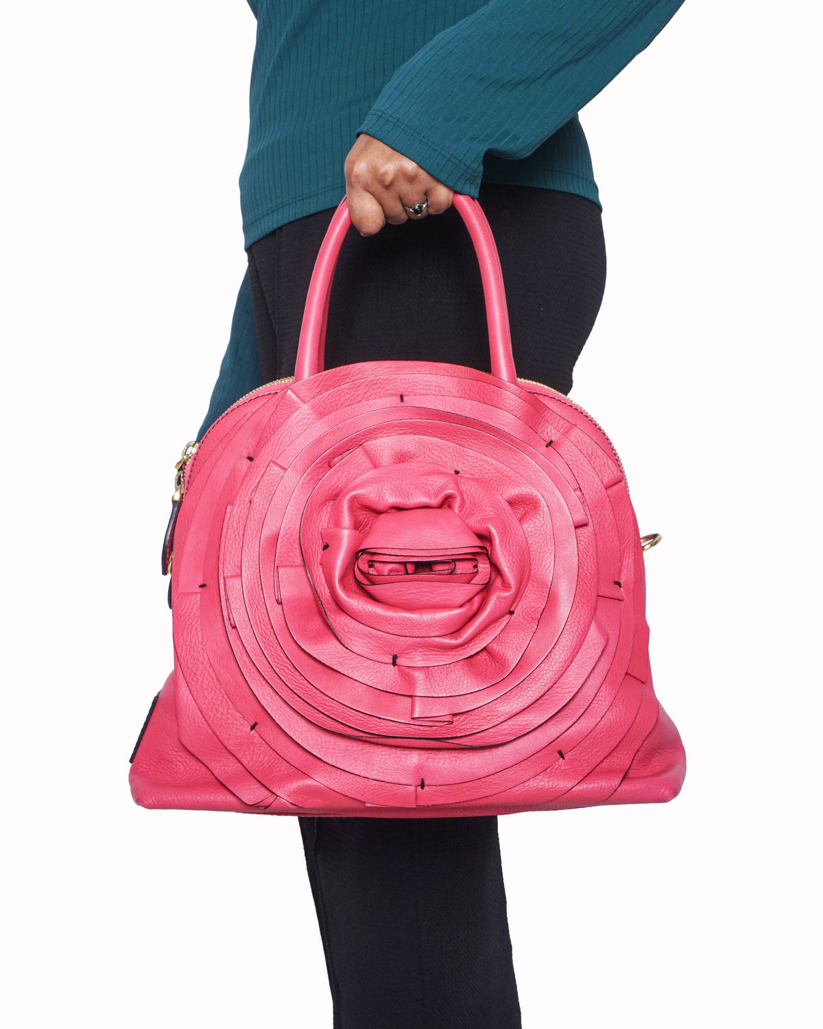 Valentino Petale Rose Fuschia Leather Dome Satchel