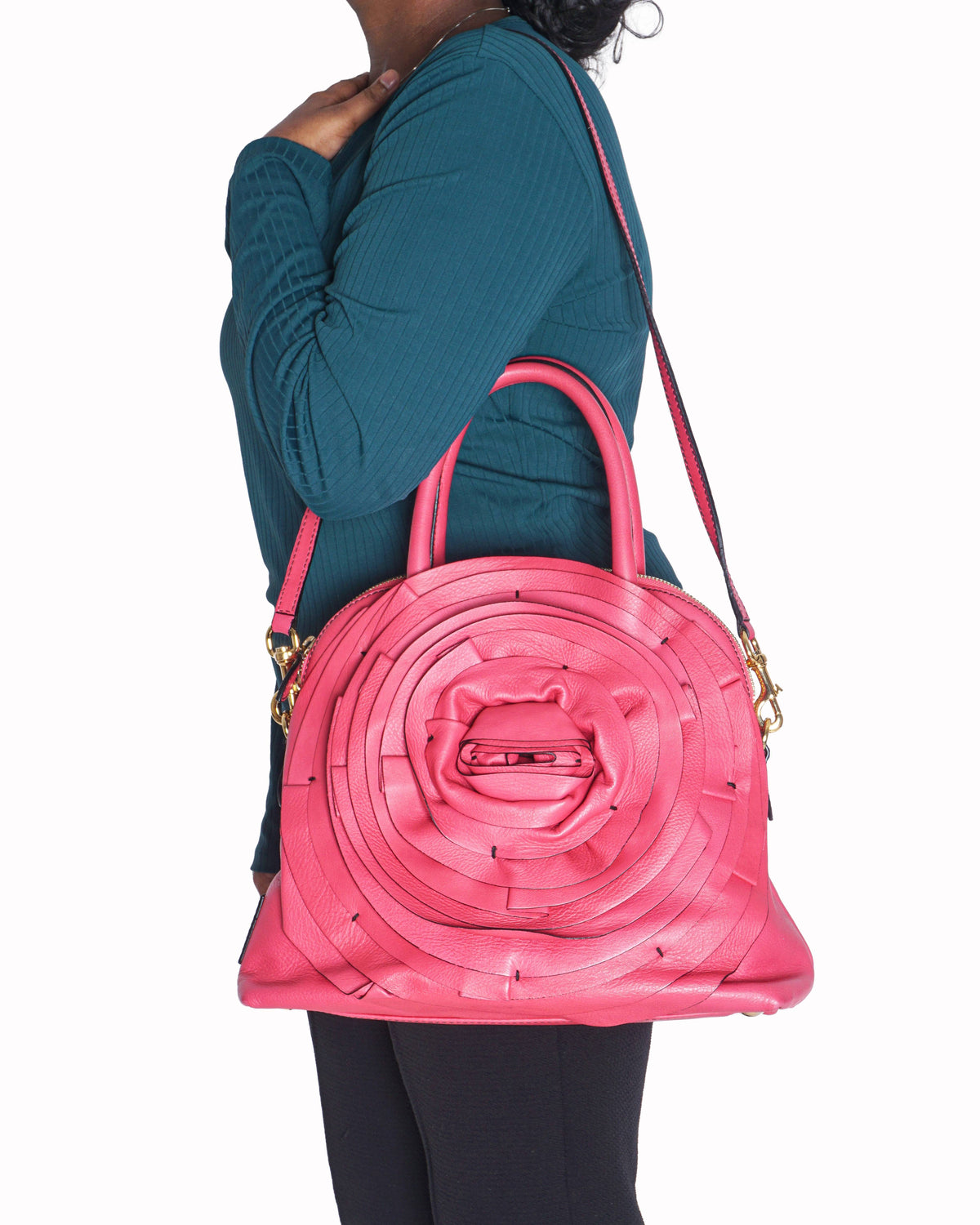 Valentino Petale Rose Fuschia Leather Dome Satchel