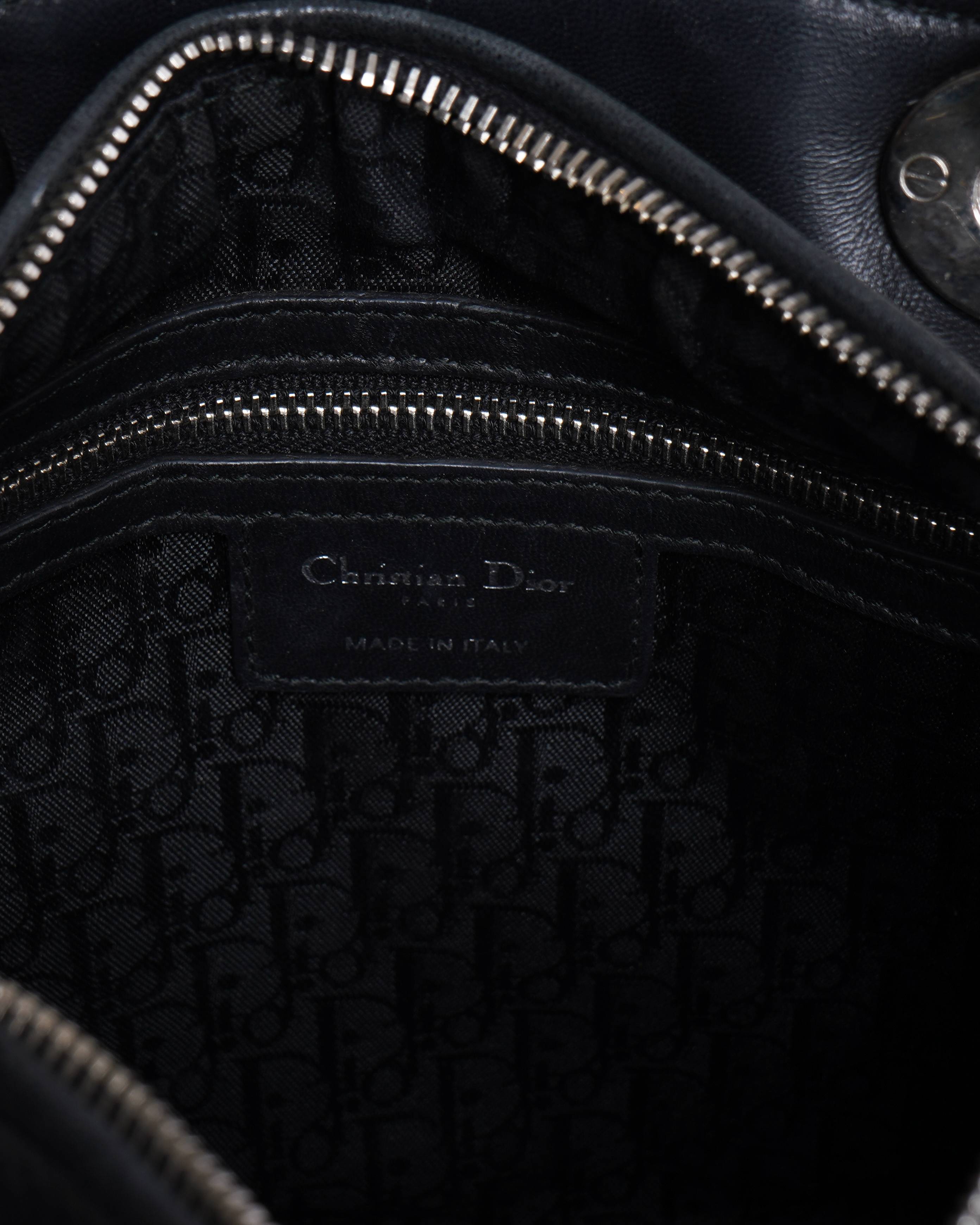 Christian dior limited edition medium lady dior in black Lambskin with Contrast / Criss-Cross Topstitching