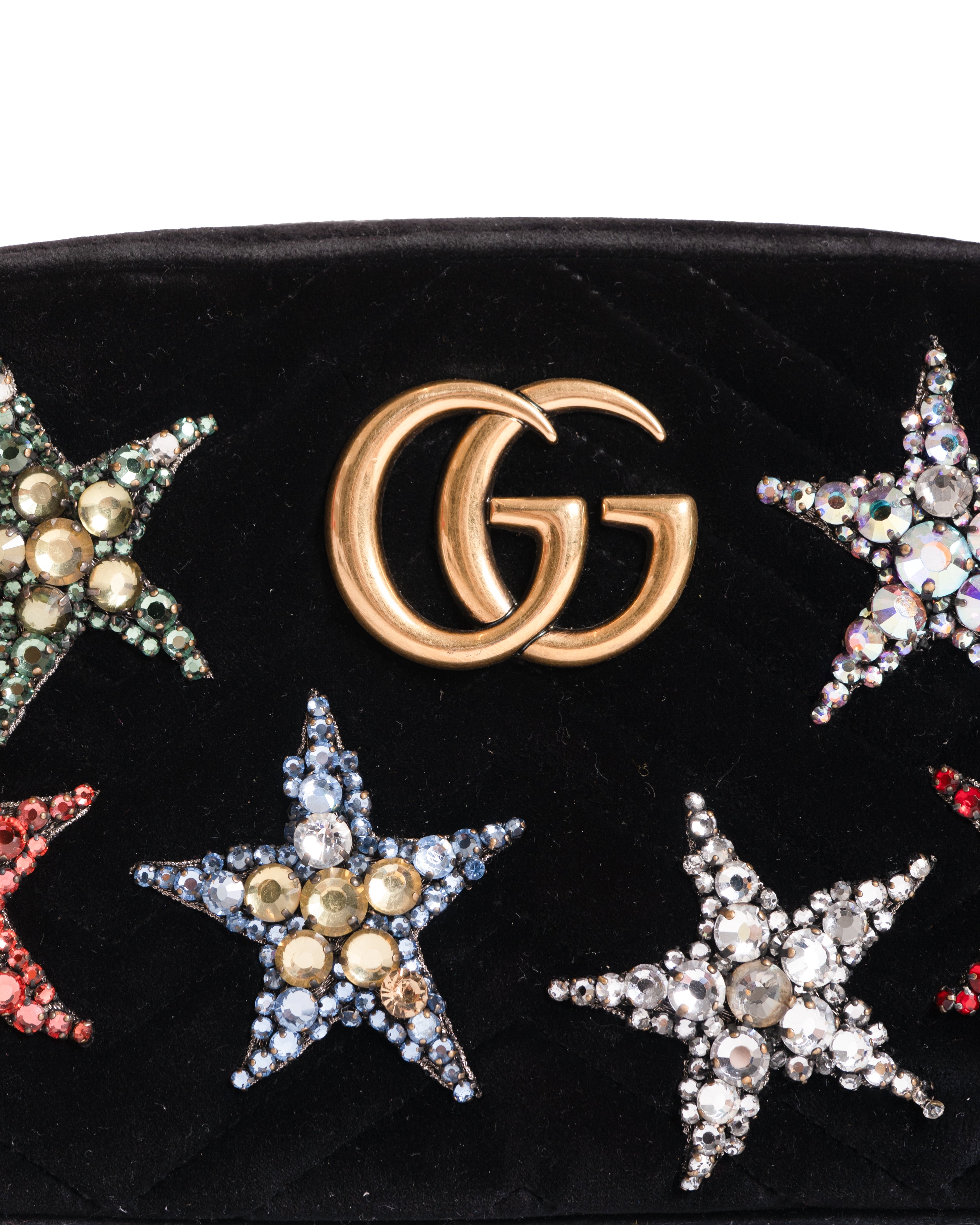 Gucci GG Marmont Crystal Star Crossbody Bag In Velvet