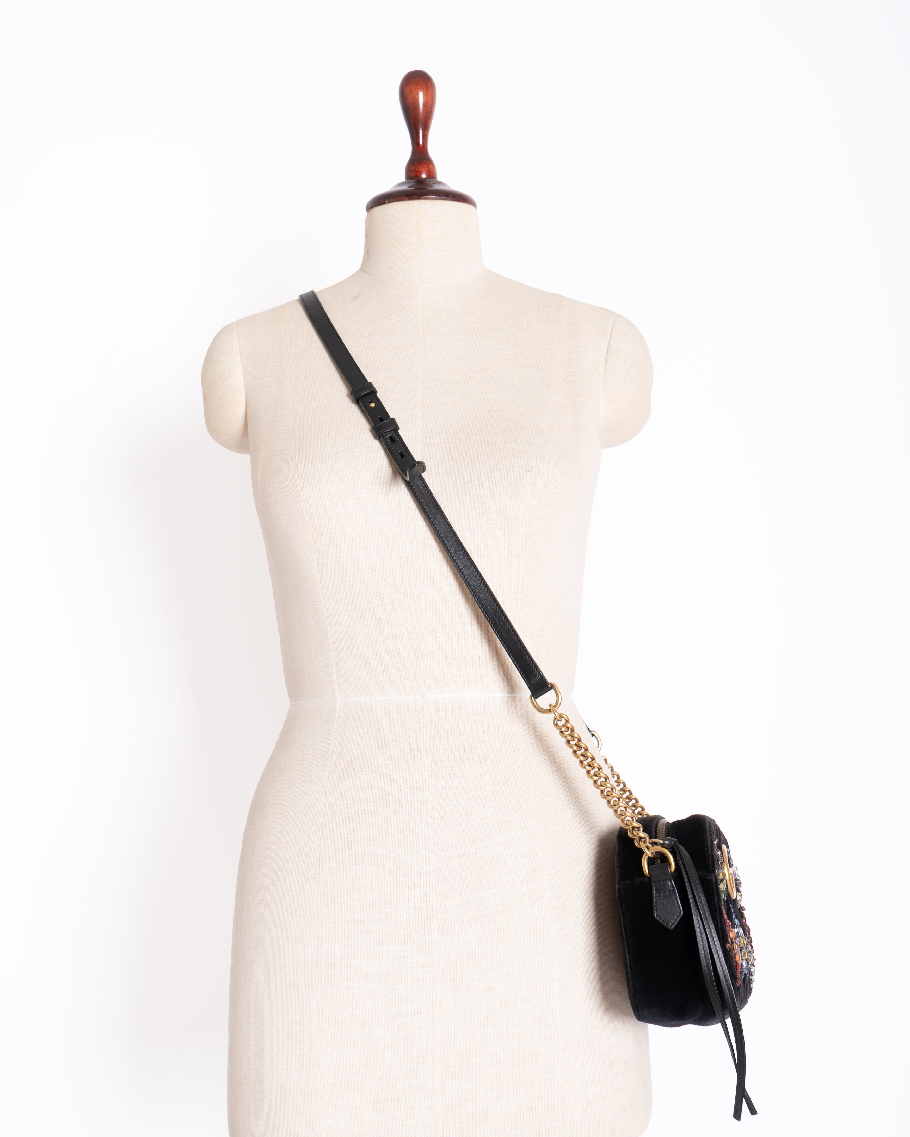 Gucci GG Marmont Crystal Star Crossbody Bag In Velvet