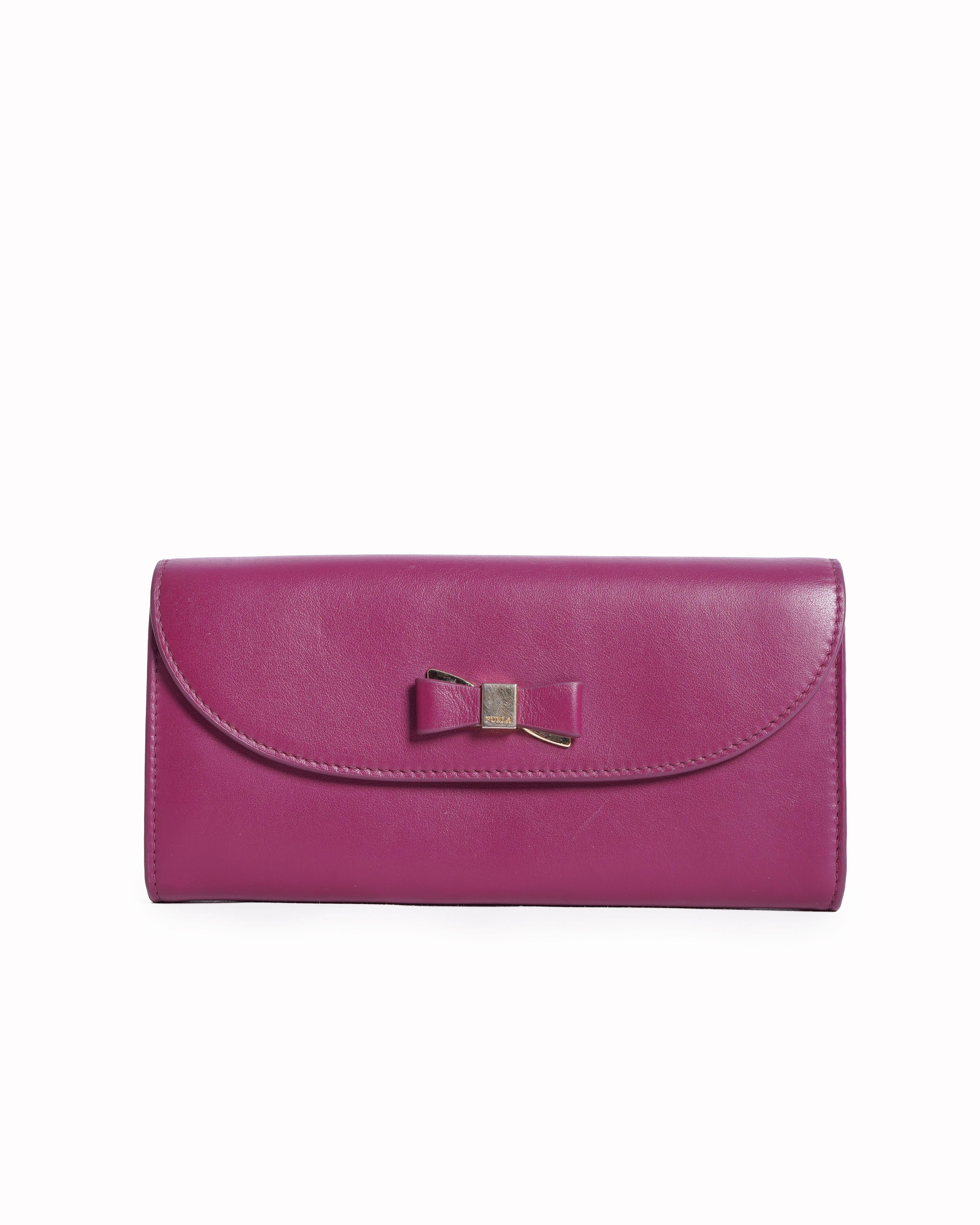 Furla Burgundy Leather Bow Clutch