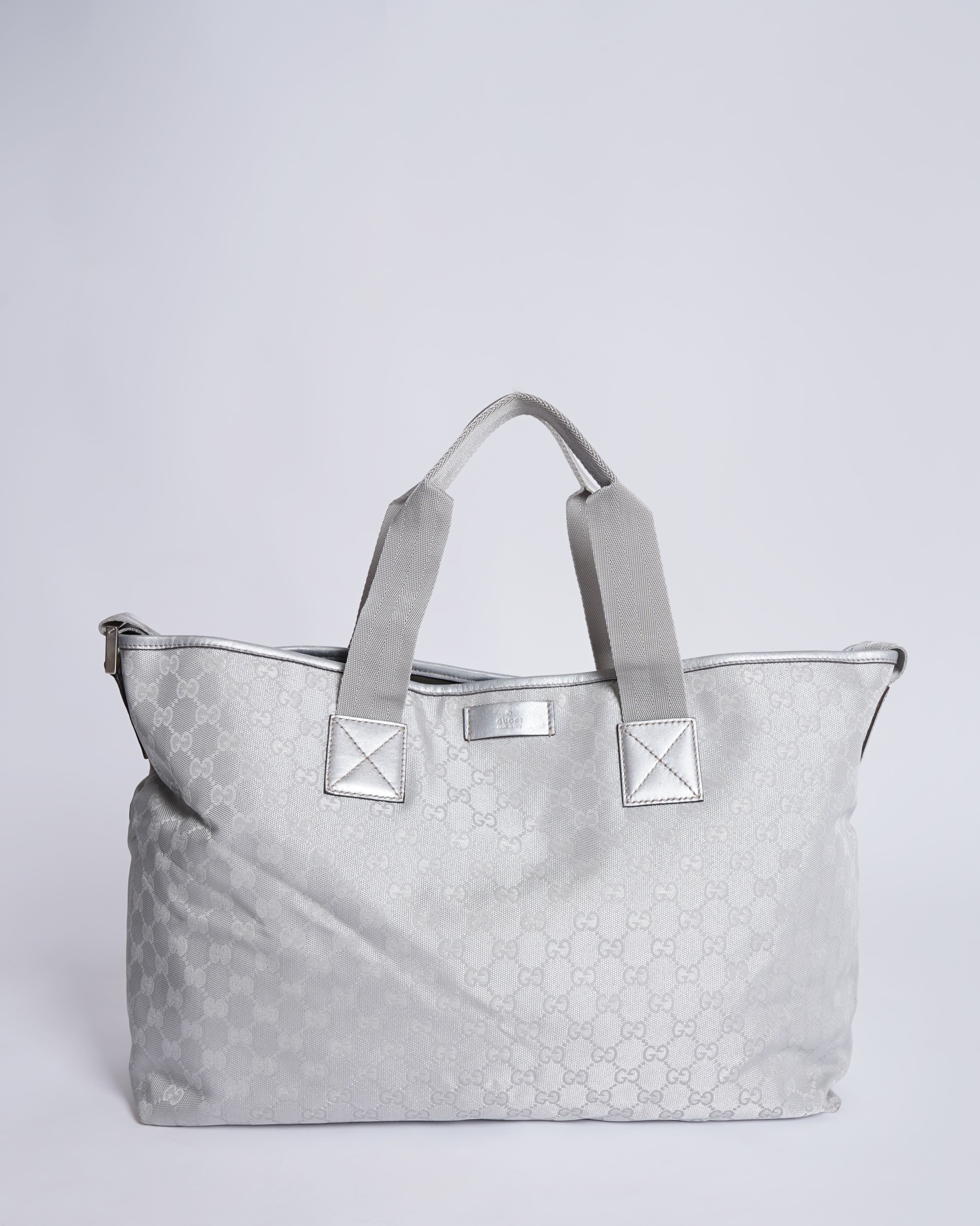 Gucci Silver GG Canvas Travel Bag Silver