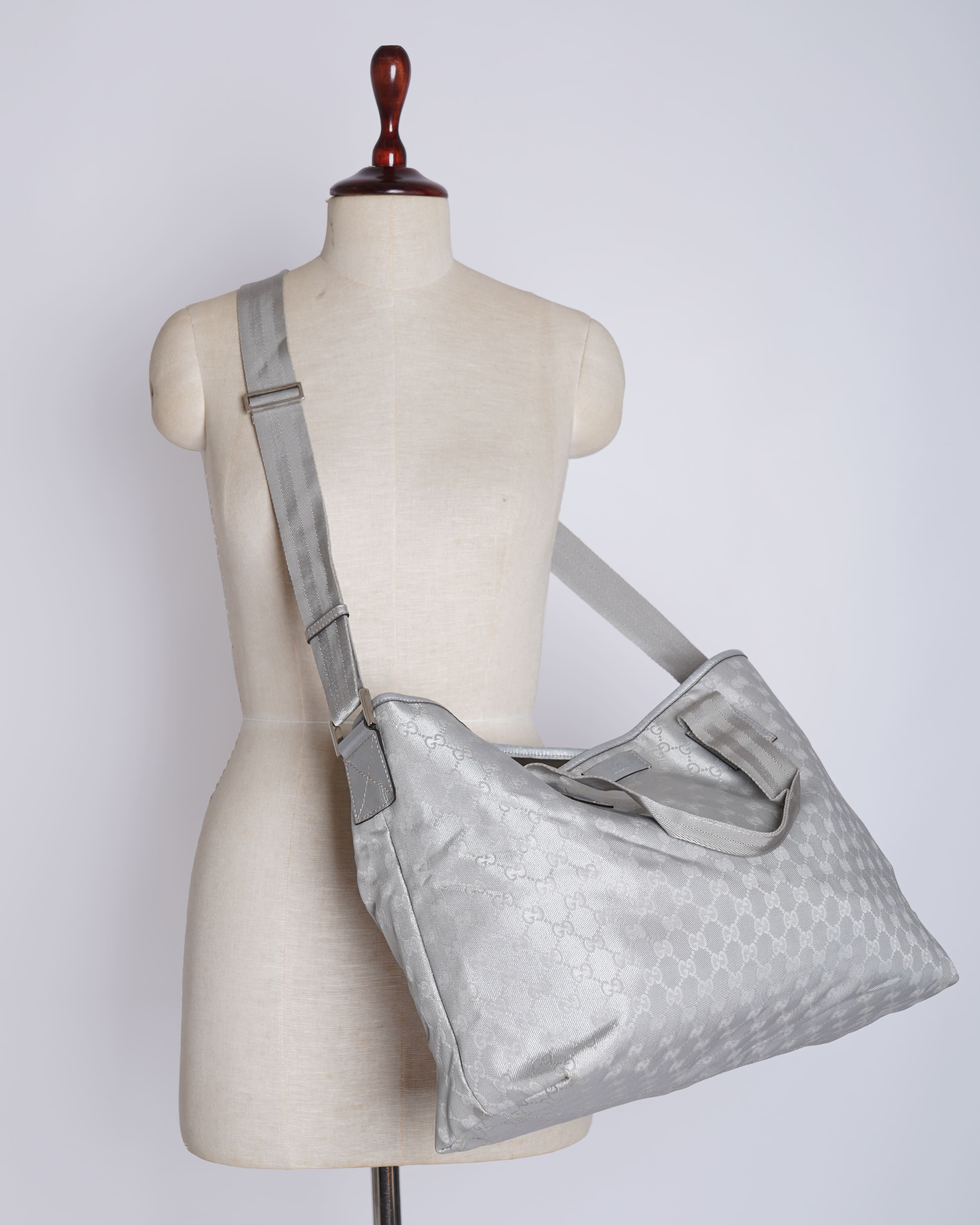 Gucci Silver GG Canvas Travel Bag Silver