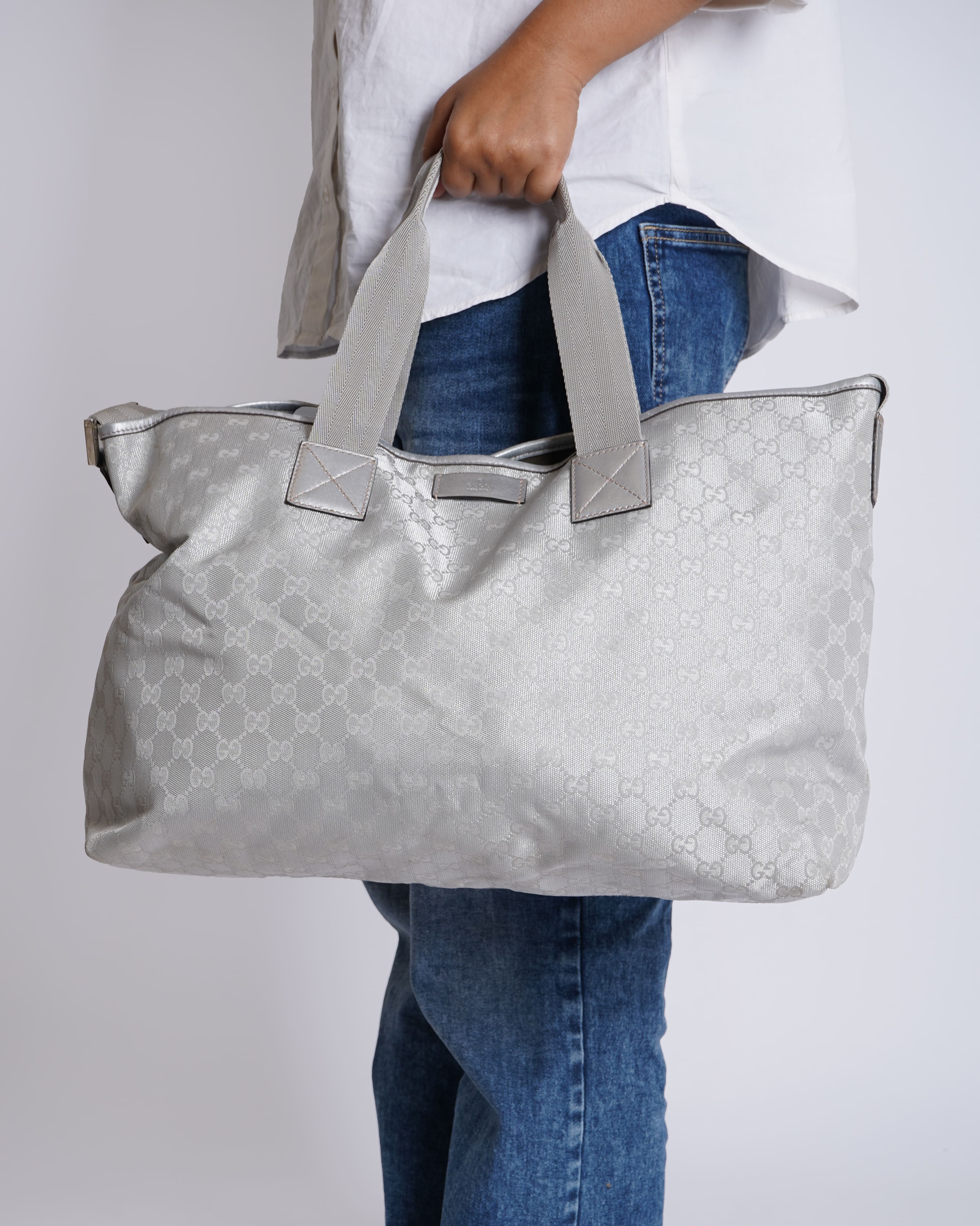 Gucci Silver GG Canvas Travel Bag Silver