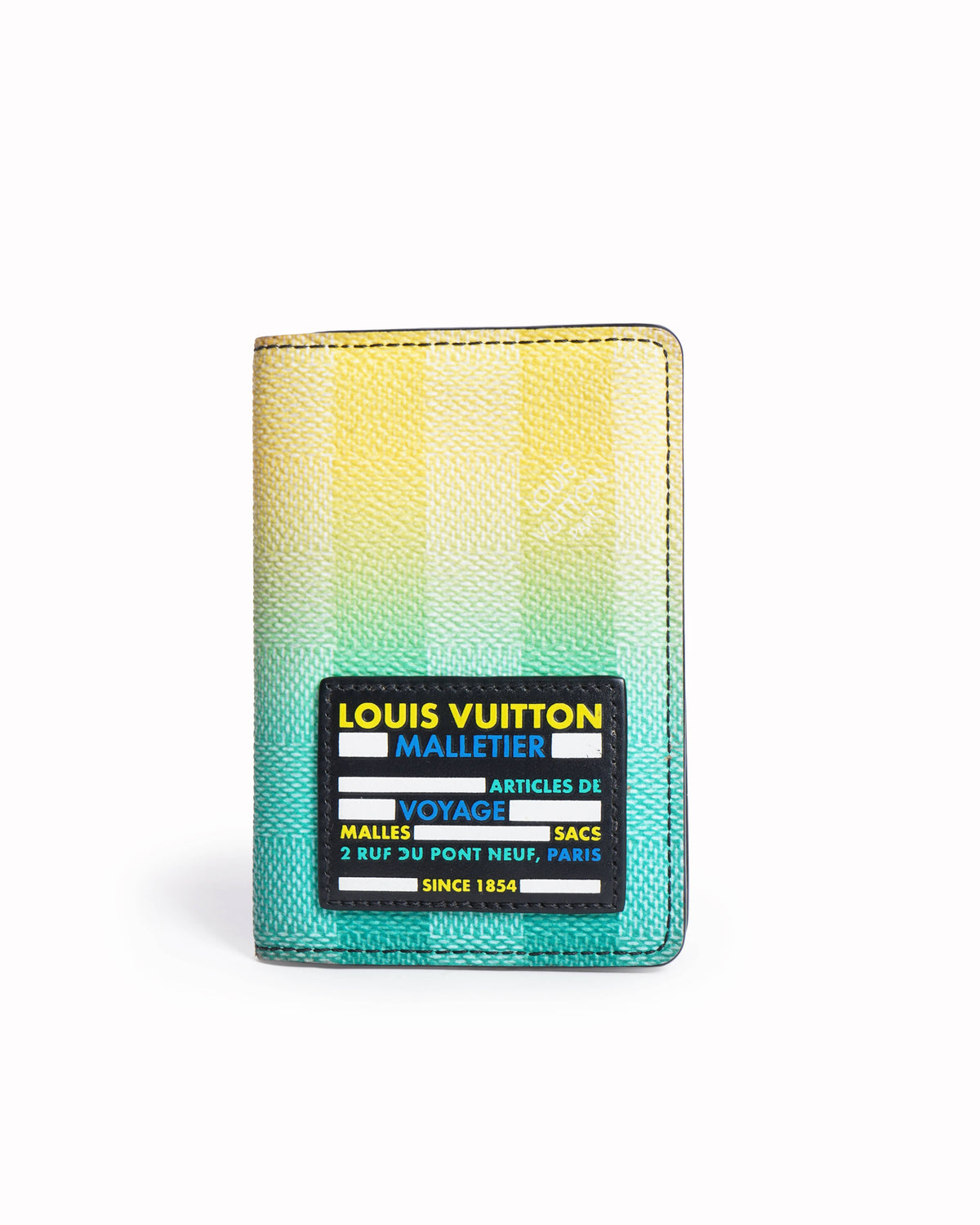 New Louis Vuitton Gradiant Green Damier Stripes Patch Logo Pocket Organizer