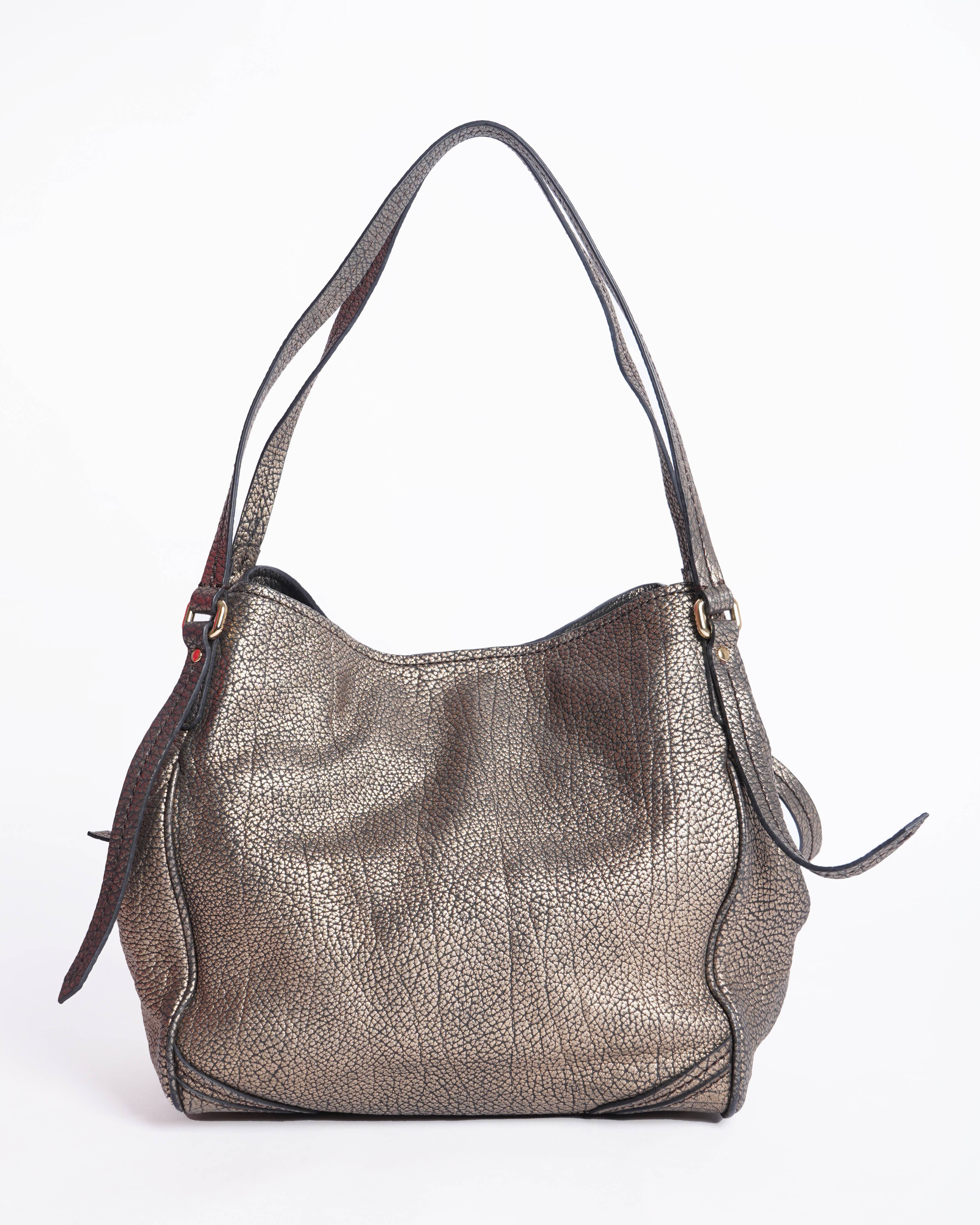 Burberry Metallic Gold Pebbled Leather Small Tassel Canterbury Tote