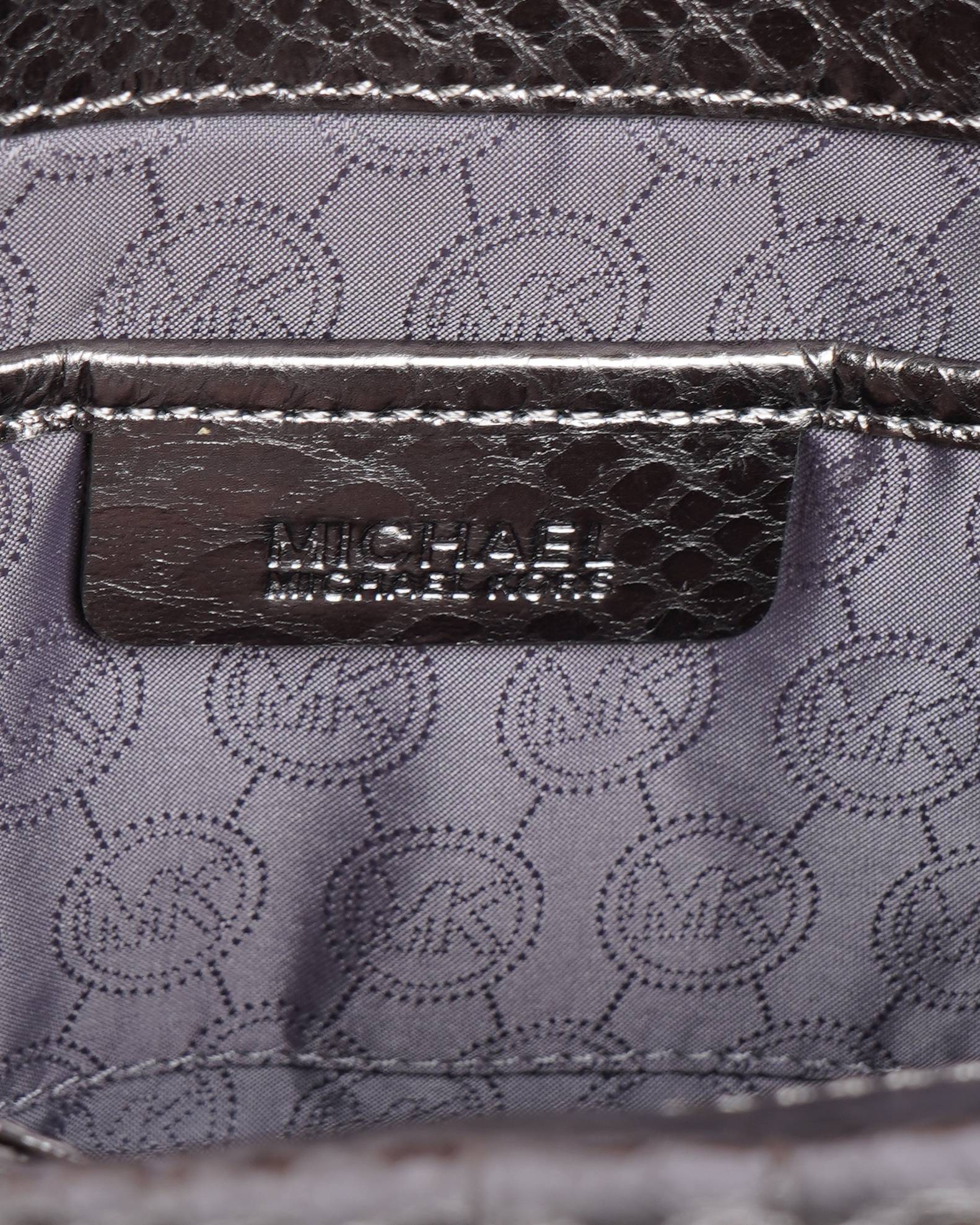 Michael Kors Tilda Leather Clutch Snakeskin Embossed Gunmetal Silver