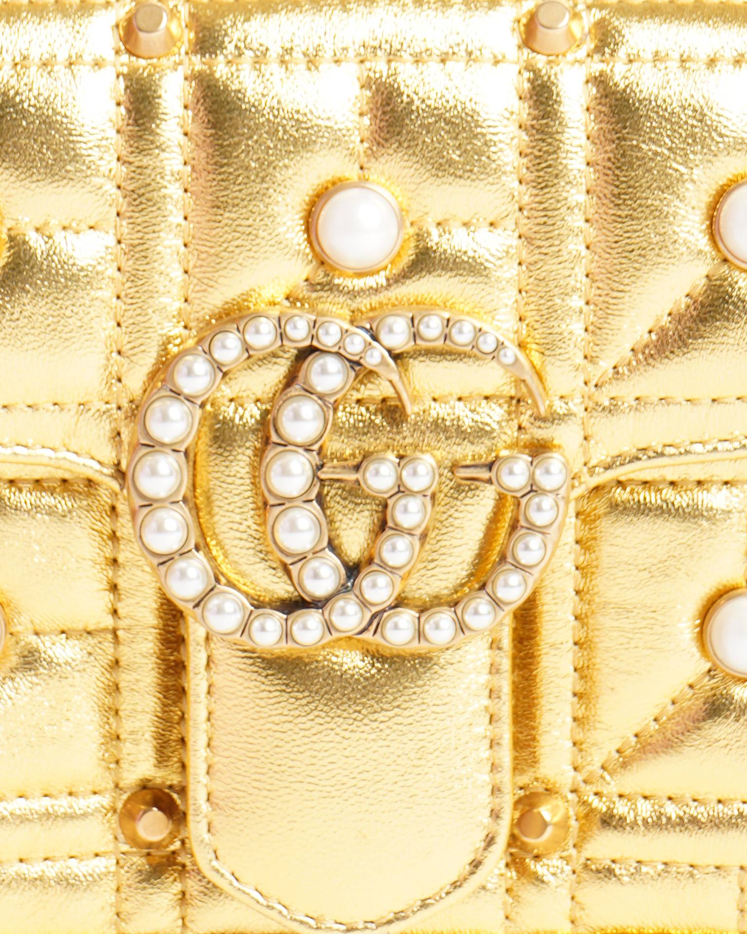 New Gucci Gold Quilted Leather & Pearl Marmont Shoulder Bag