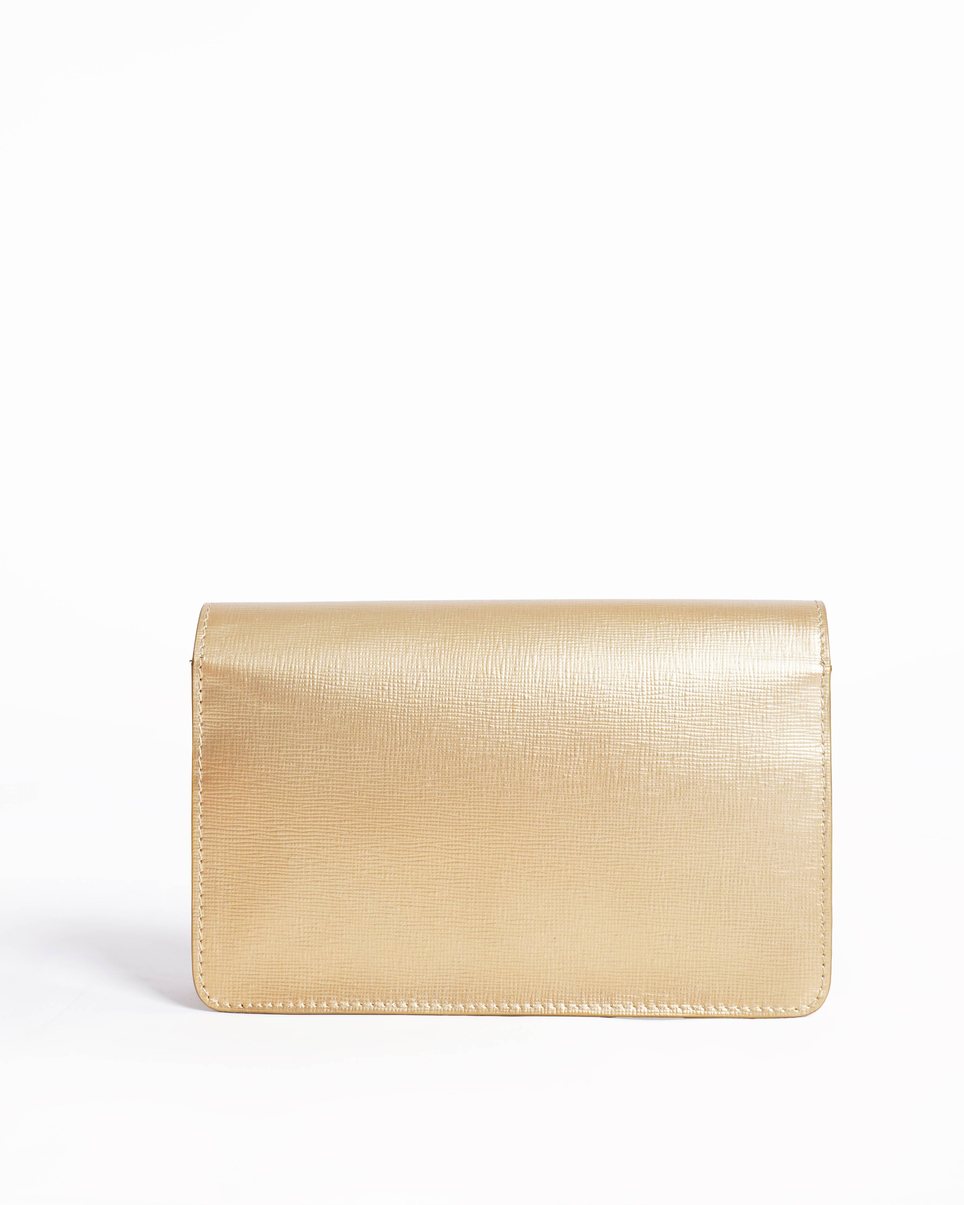 Fendi gold leather tube wallet on chain