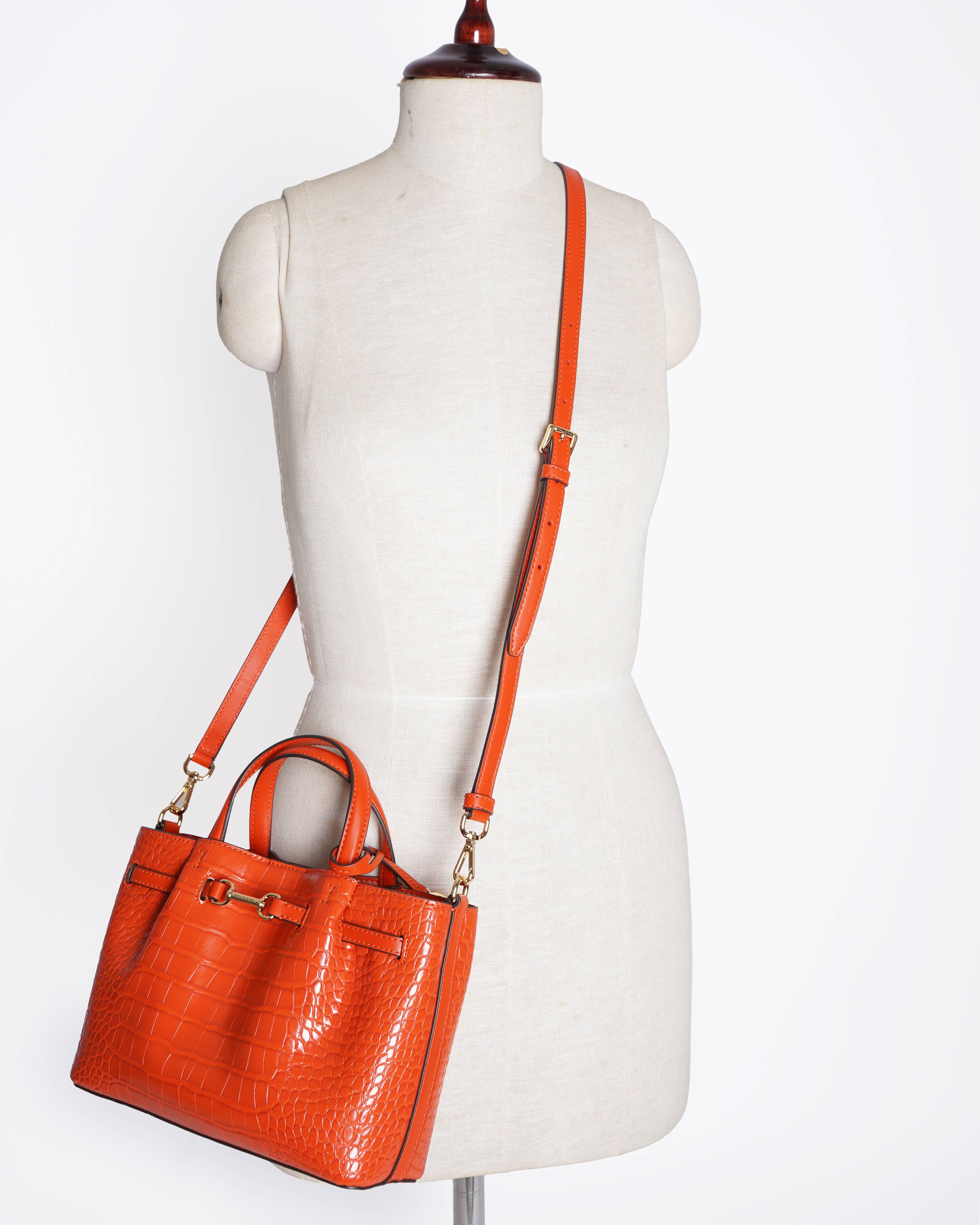 New Michael Kors Carson Small Crocodile Embossed Satchel Bag