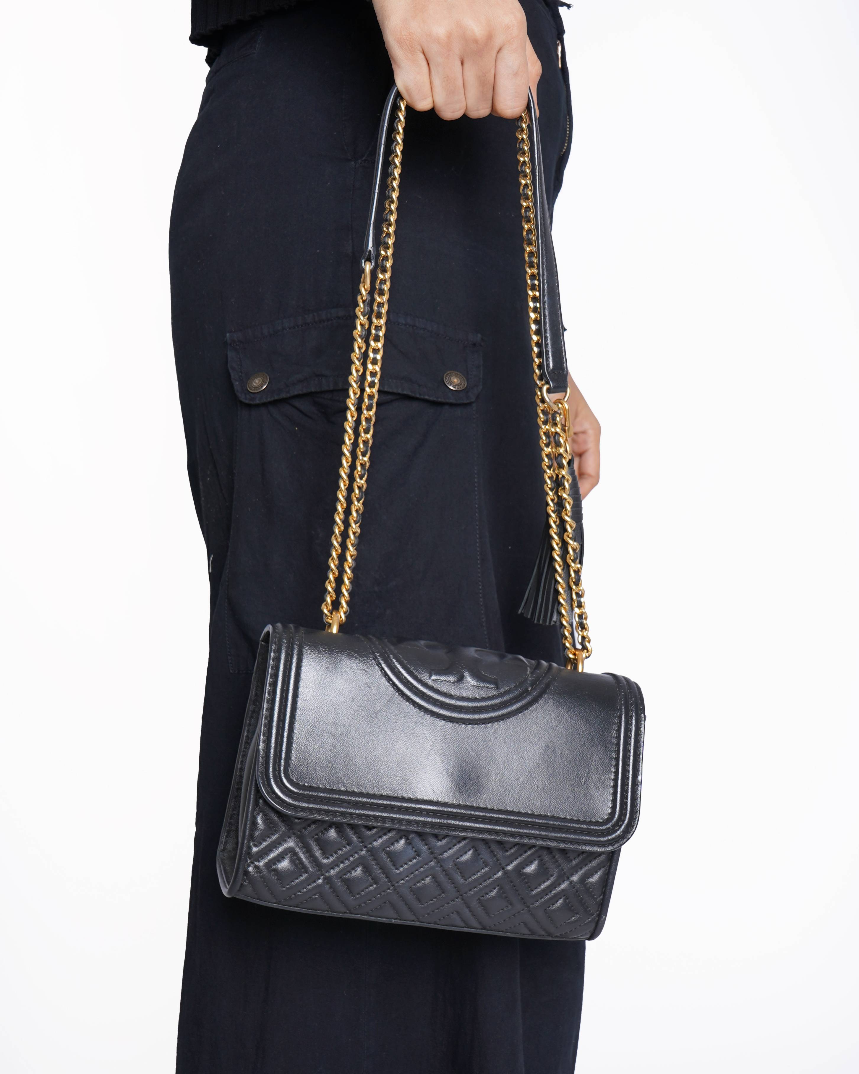 Tory Burch Black Leather Fleming Shoulder Bag