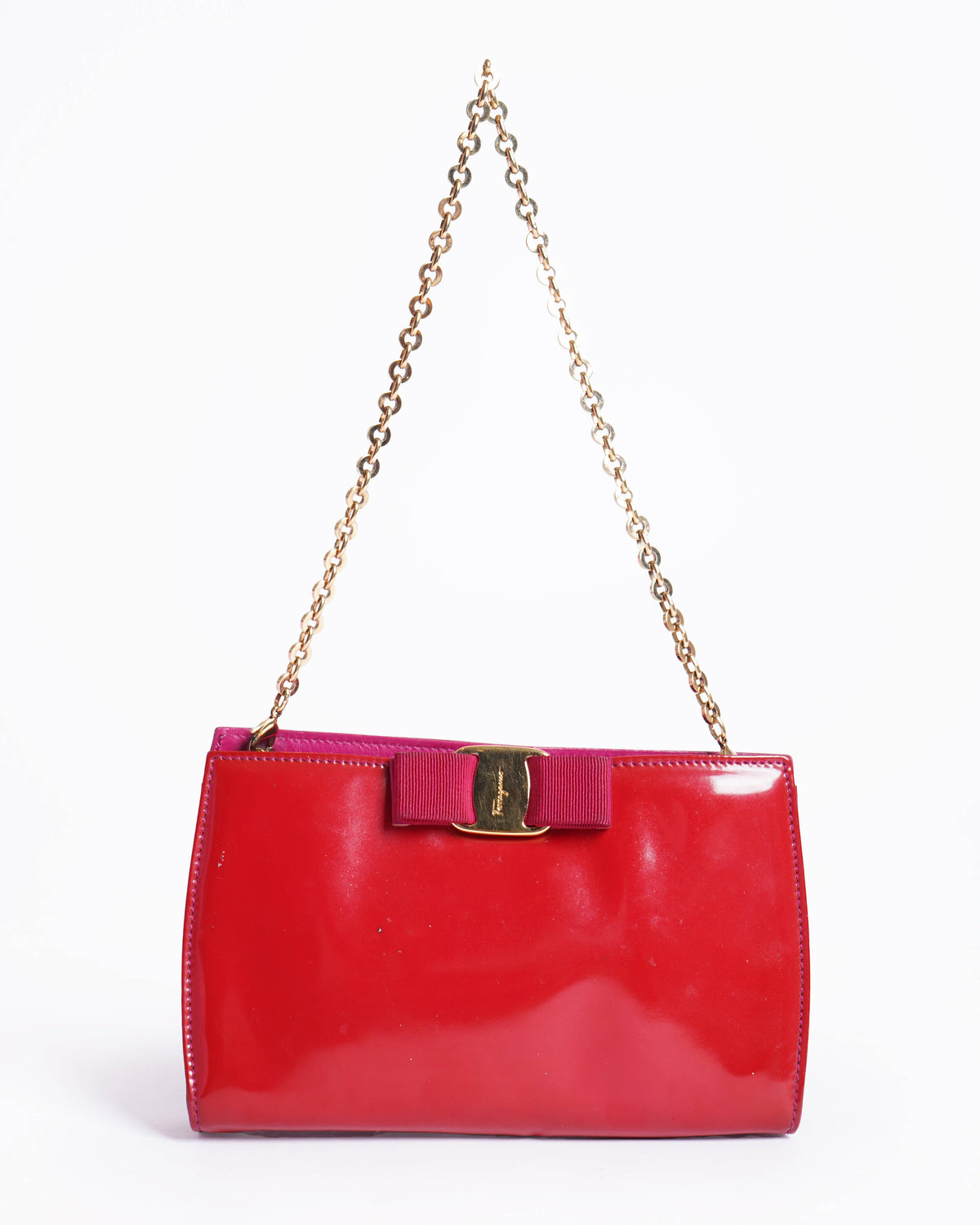 Salvatore ferragamo patent leather vara bow clutch