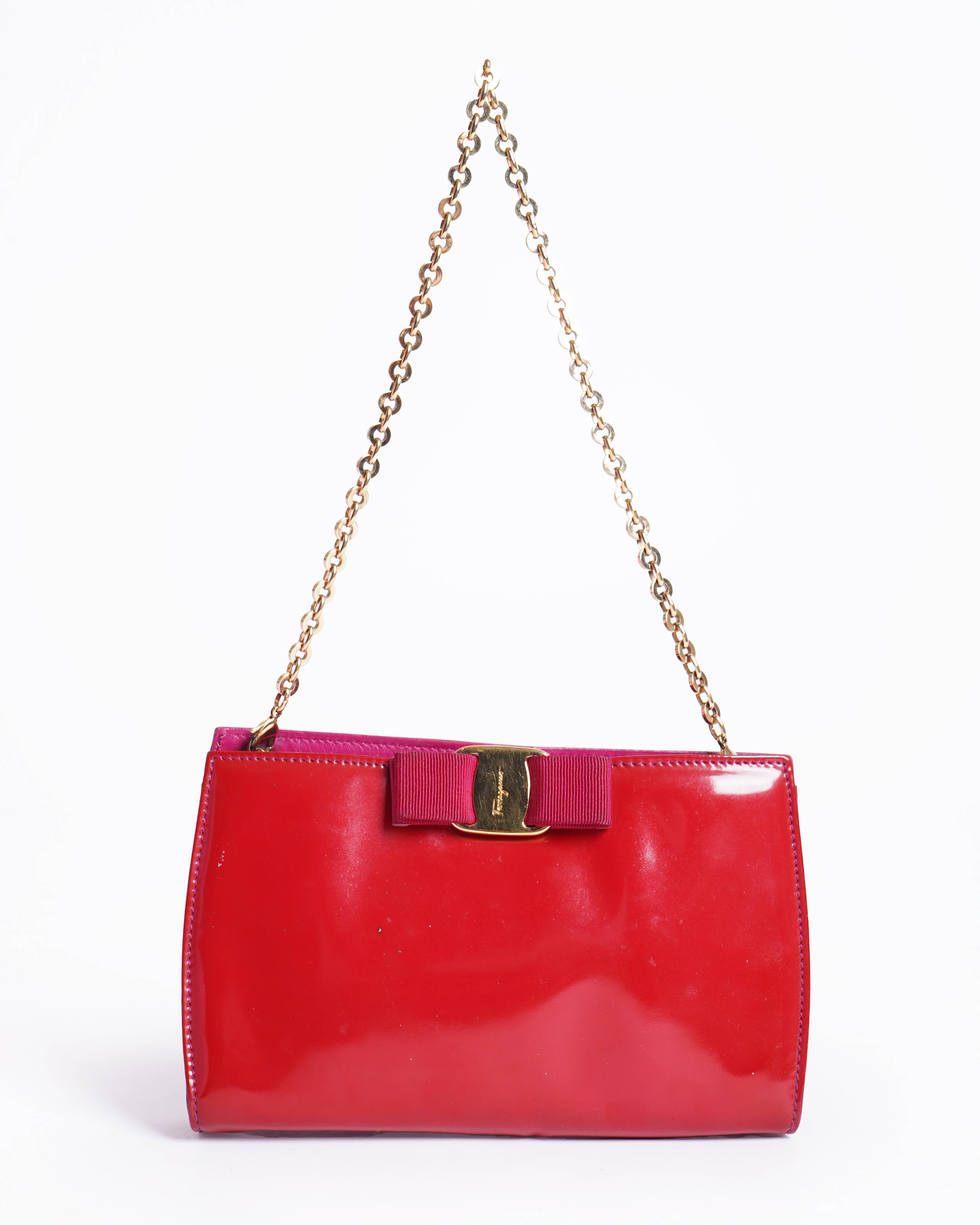 Salvatore ferragamo patent leather vara bow clutch