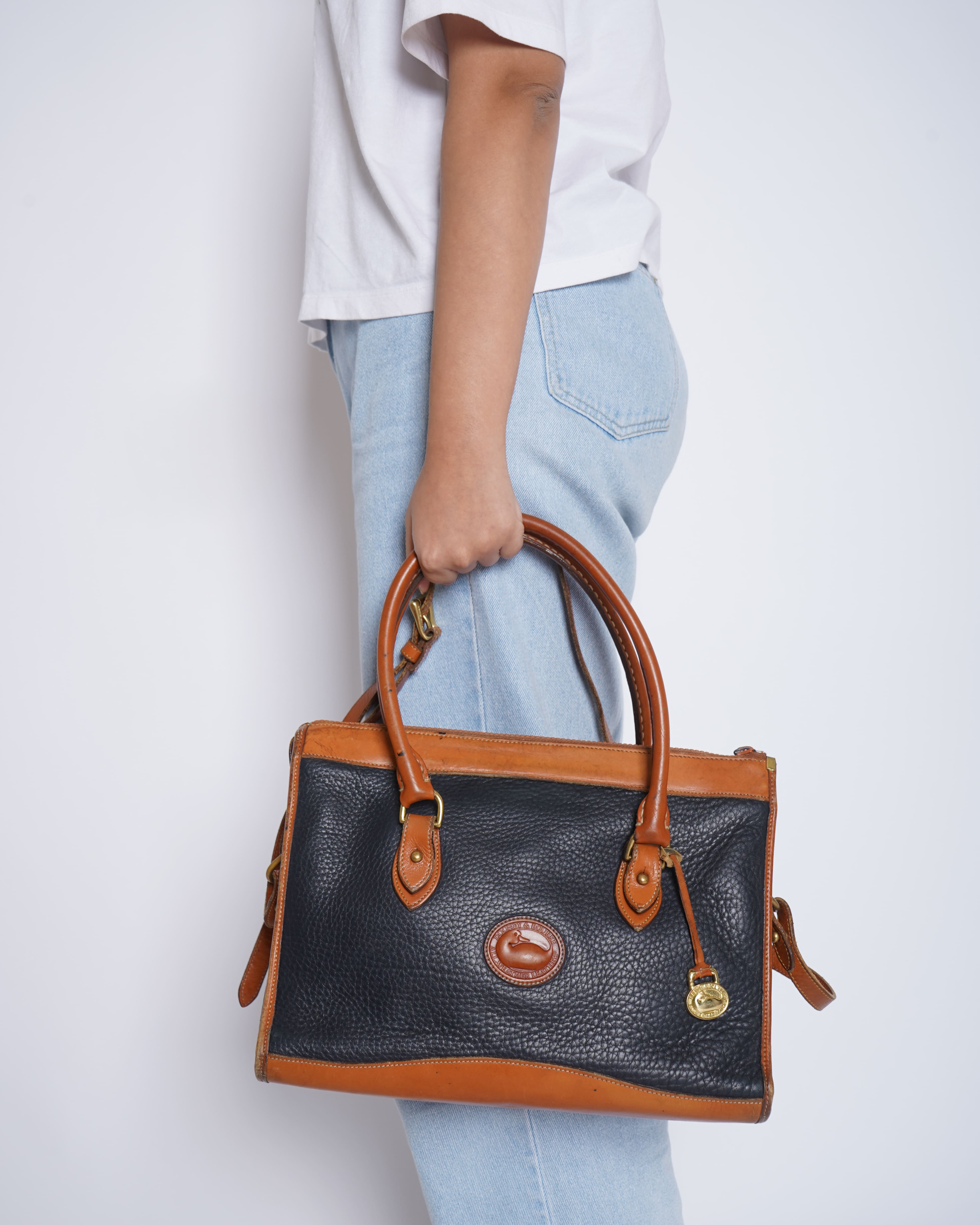 Dooney & Bourke Satchel Blue & Tan Brown Leather Crossbody Bag