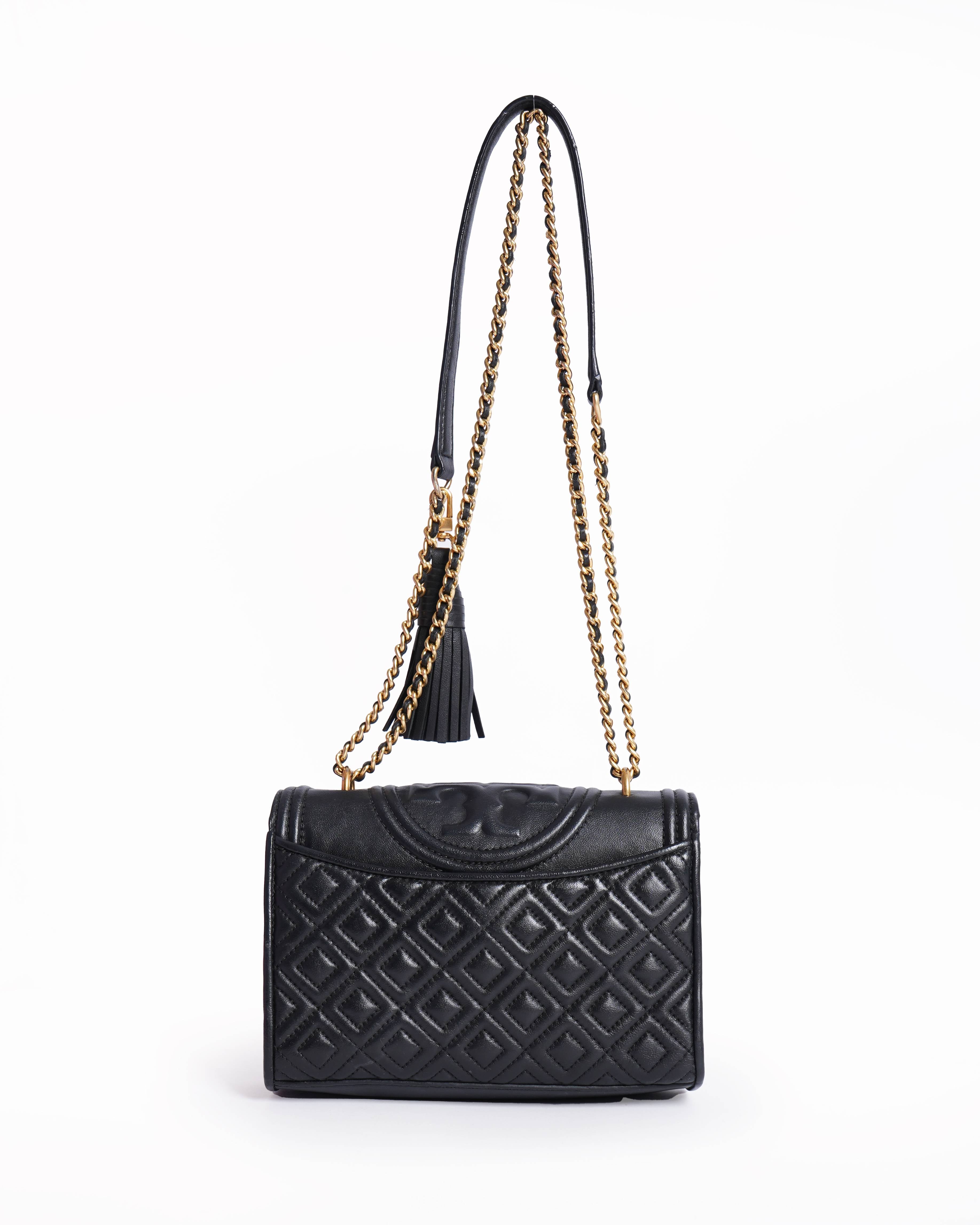 Tory Burch Black Leather Fleming Shoulder Bag