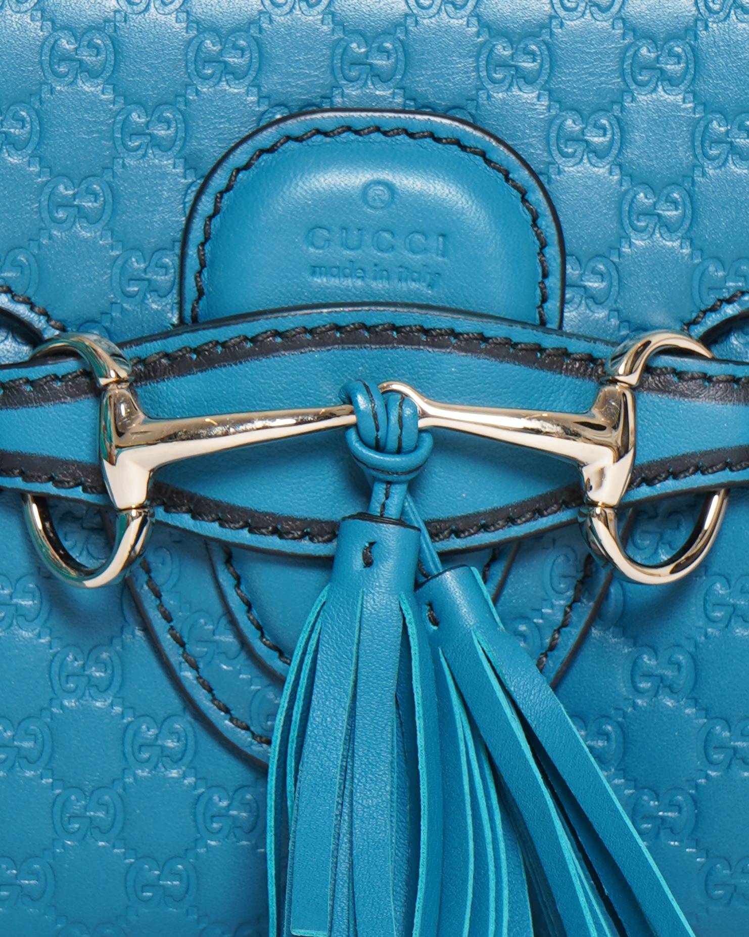 Gucci Mini Emily Guccissima Teal Blue Leather Chain Shoulder Bag